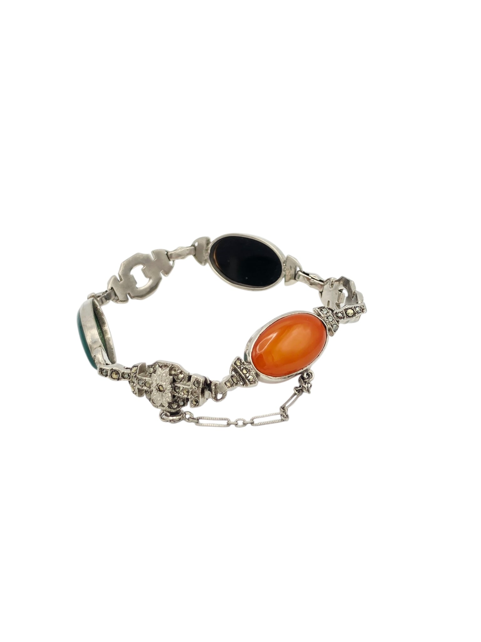 Art Deco Agate, Marcasite, Sterling Silver Bracelet (1 of 5)