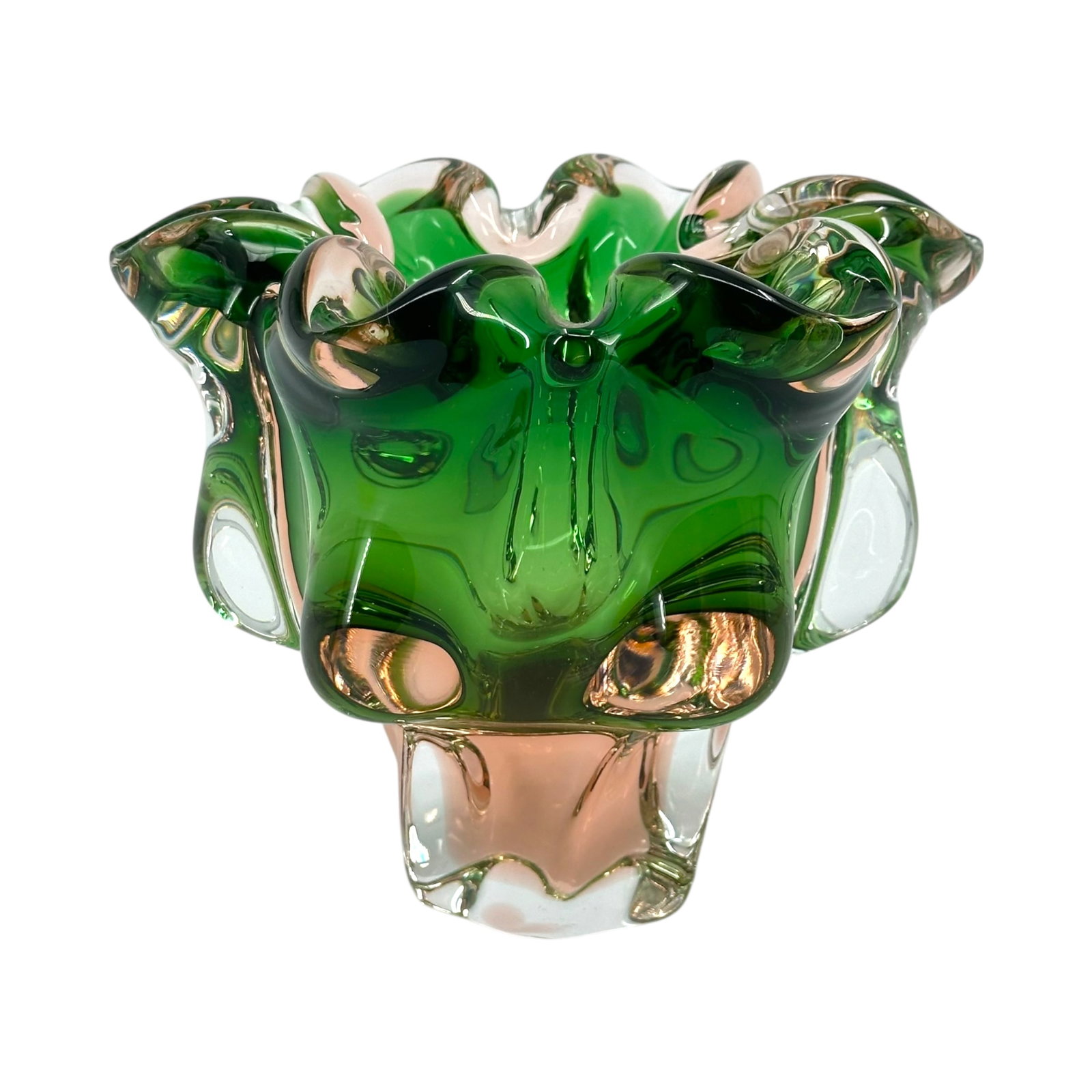 Josef Hospodka for Chribska Glassworks Vintage Footed Art Glass Bowl circa 1970s: Josef Hospodka for Chribska Glassworks Vintage Footed Art Glass Bowl circa 1970s, 6"h x 7"dia. Lots are sold as-is. Please inquire for any additional details/condition report ideally 48 hour