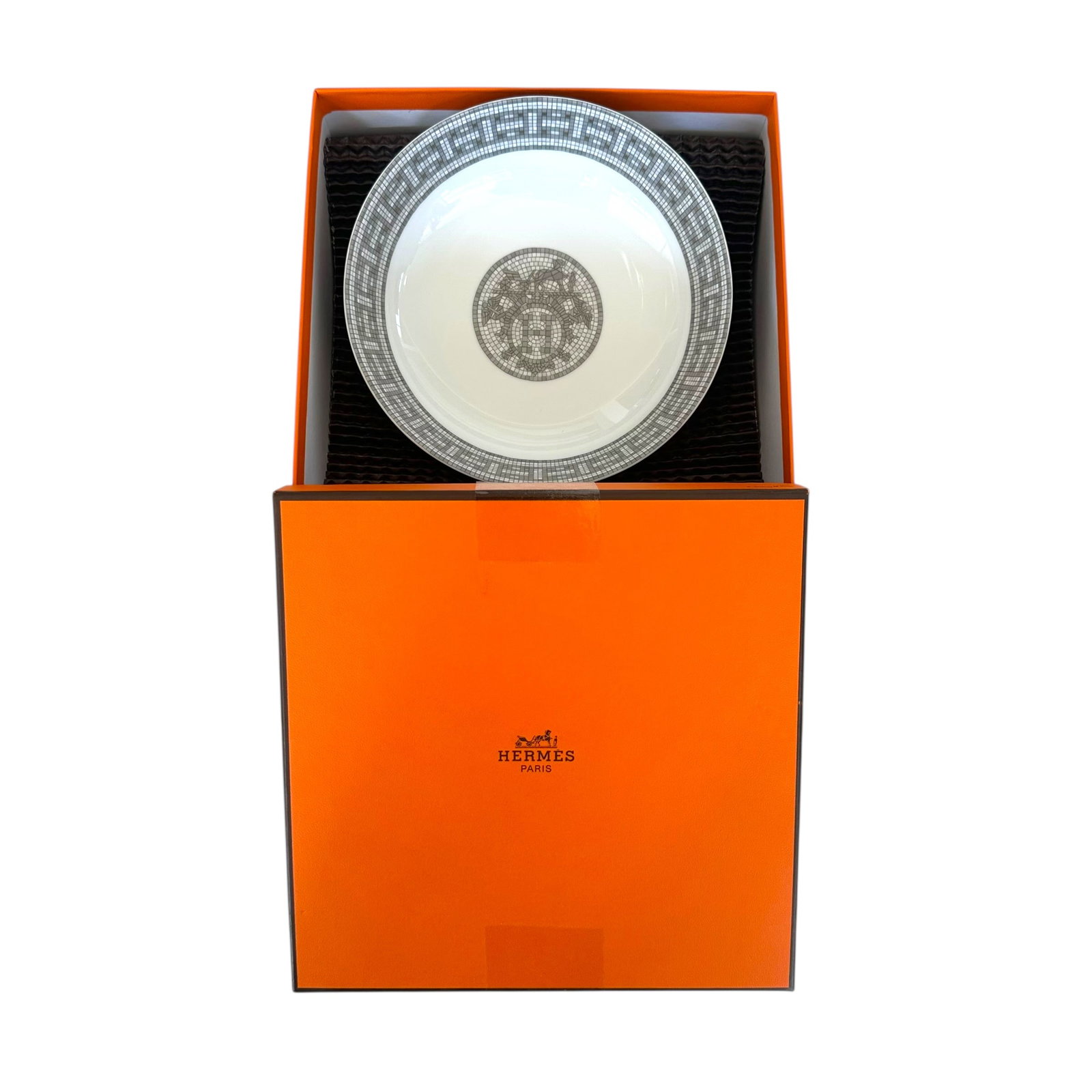 Hermes Mosaique au 24 Platinum Bowl: Hermes Mosaique au 24 platinum bowl, in original box, inspired by the Art Deco mosaic designs found at the flagship store in Paris.