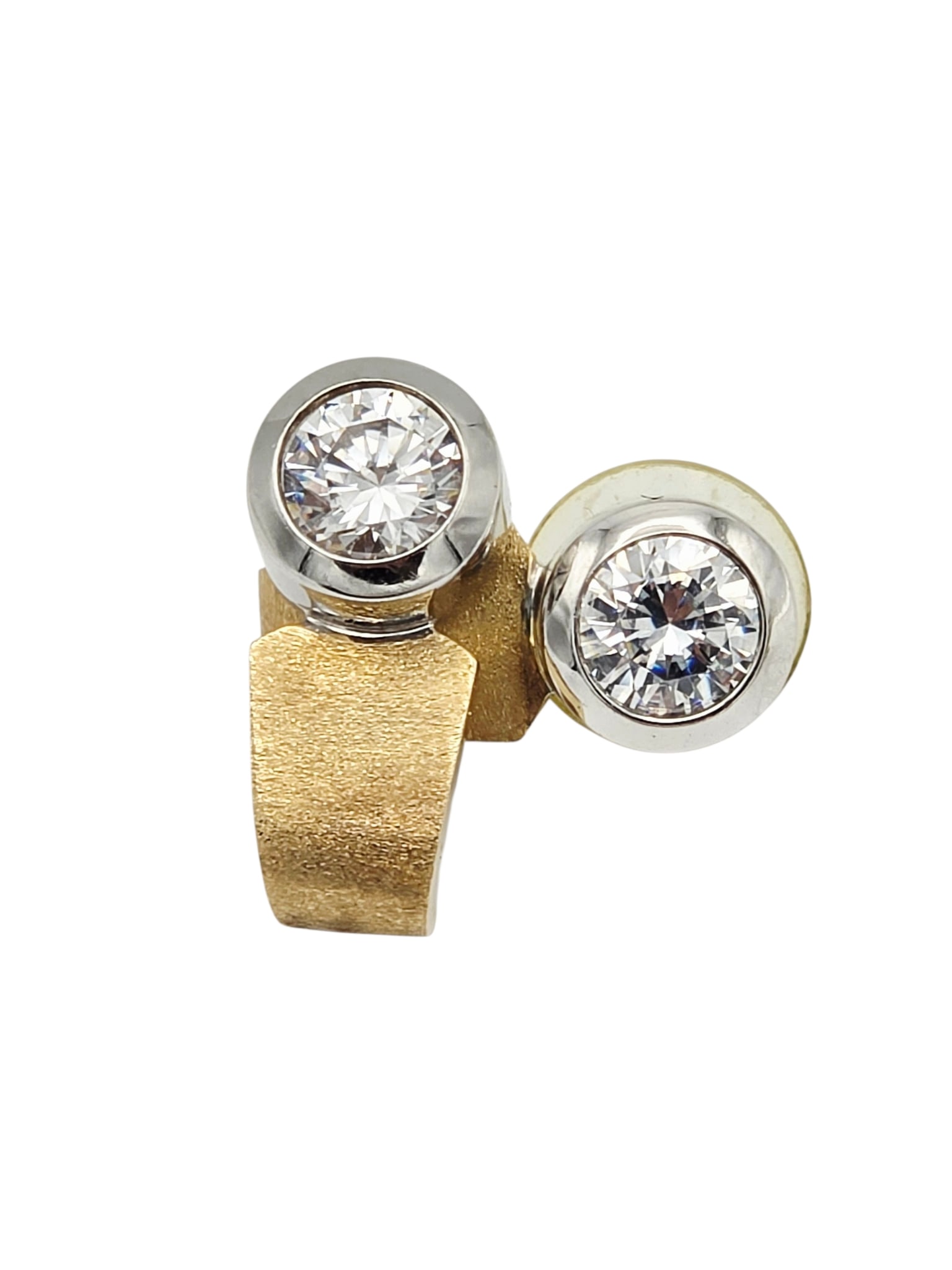 Pair of Cubic Zirconia, 14k Earrings: Each featuring one round-cut cubic zirconia measuring approximately 7.0 mm, set in a 14k white and yellow gold post-style earring mounting measuring approximately 0.85 x 0.35 inches (22.0 x 9.0 mm). G