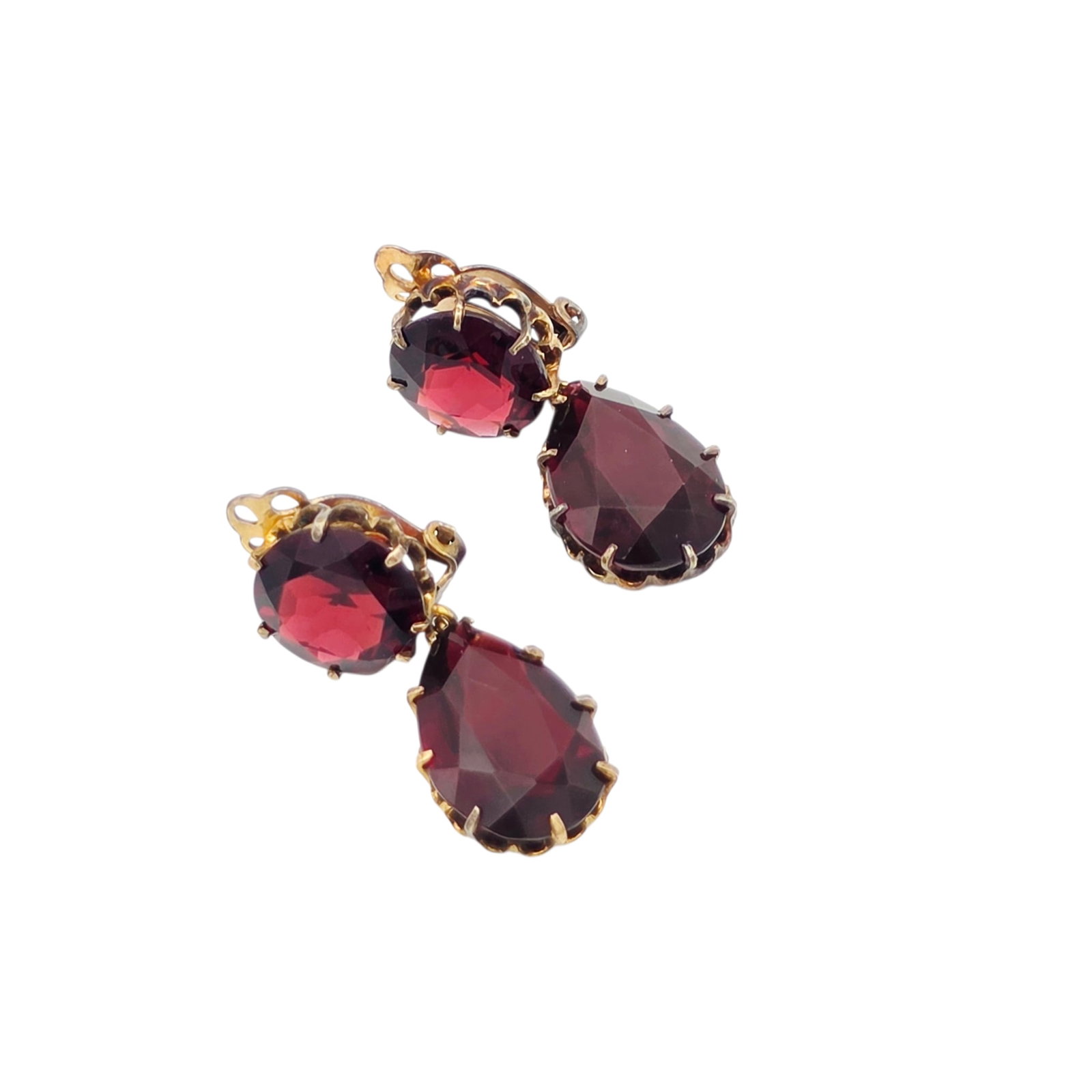 Pair of Garnet, 14k Yellow Gold Ear Clips (1 of 3)