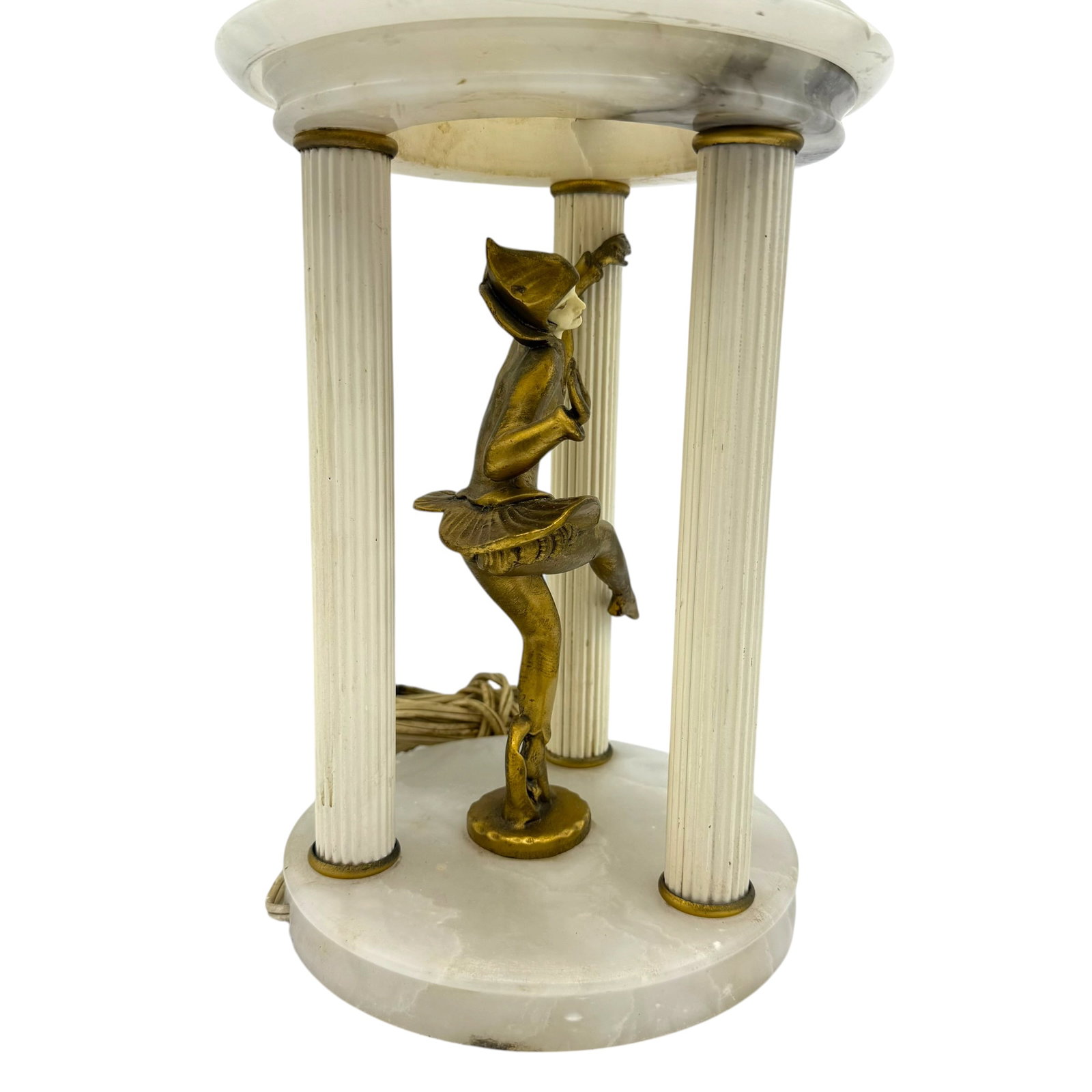 Italian Art Deco Carved Alabaster Table Lamp with Bronze Harlequin Figure (1 of 5)