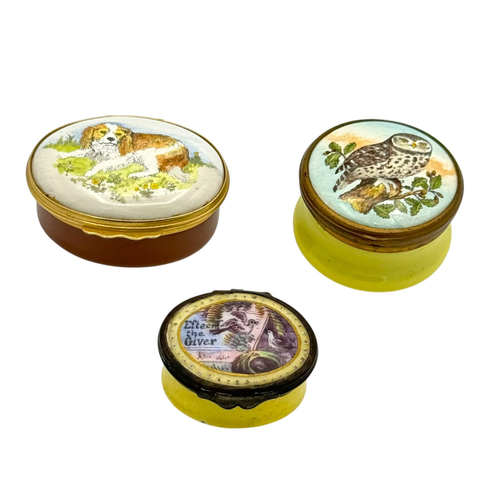 Lot of 3 Halcyon Days Bilston & Battersea Enamel Trinket Boxes (1 of 5)