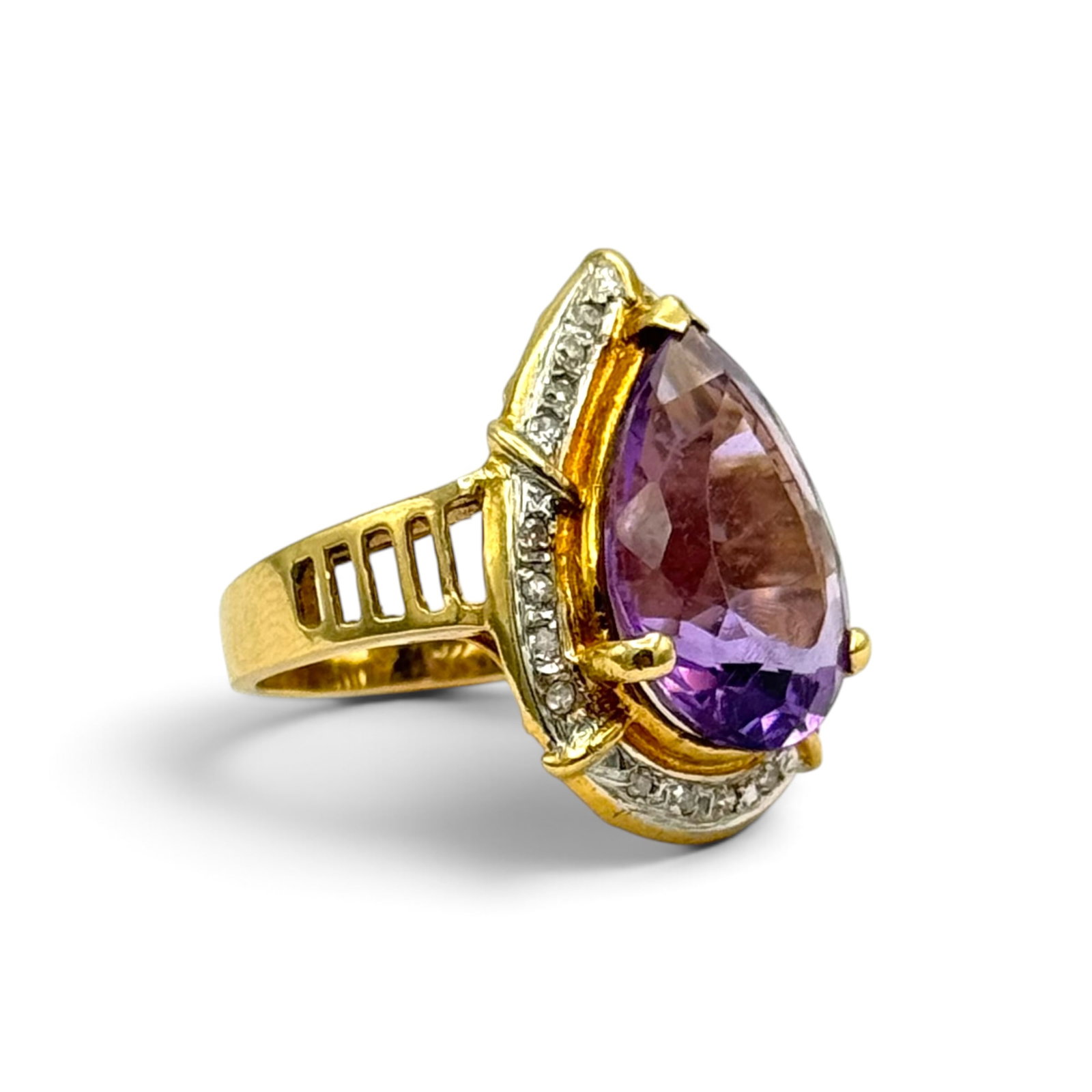 Amethyst, Diamond, 14k Yellow Gold Ring - 2