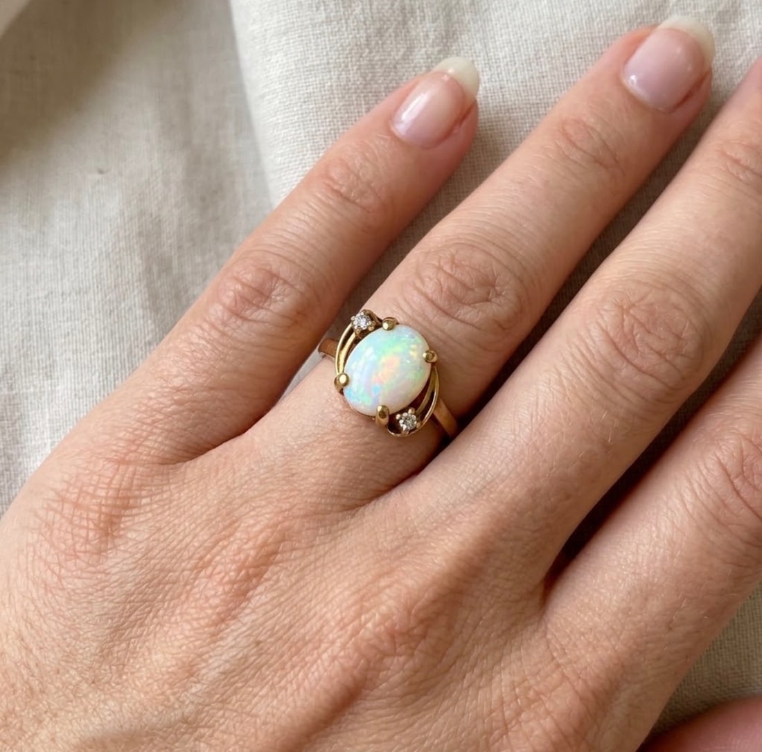 Opal, Diamond, 10k Yellow Gold Ring - 5