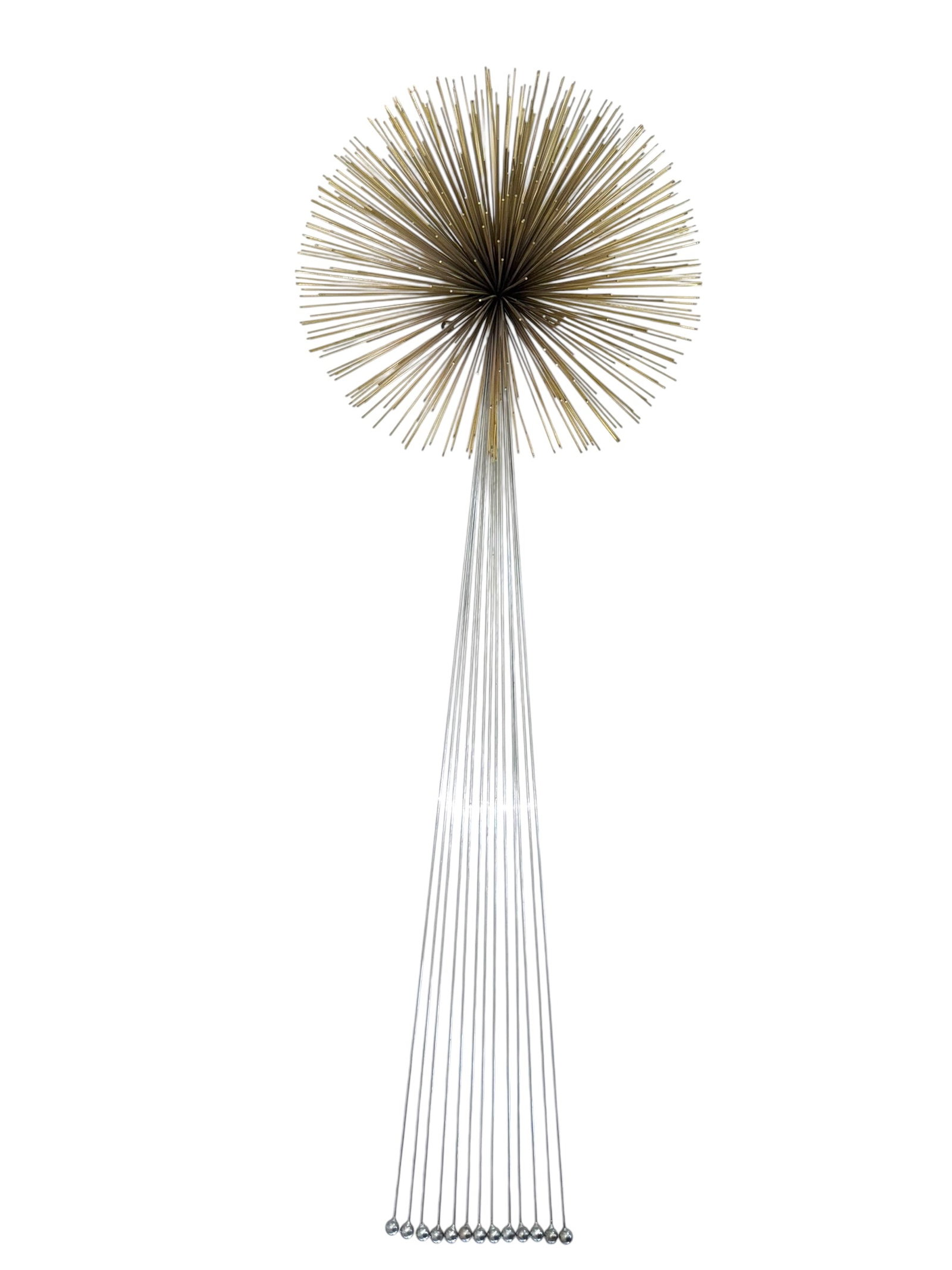 Curtis Jere "Dandelion" Wall Sculpture: Signed Curtis Jere "Dandelion" wall sculpture, signed on back. Measurements are approximately 46 in L x 17 1/2 in Diameter of the dandelion head.
