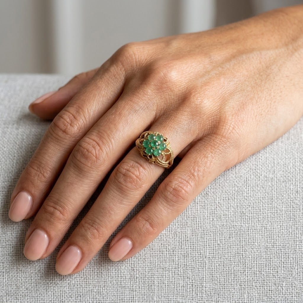 Emerald, 10k Yellow Gold Ring - 7