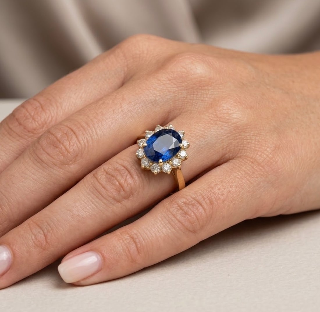 Sapphire, 14k White Gold Ring - 7