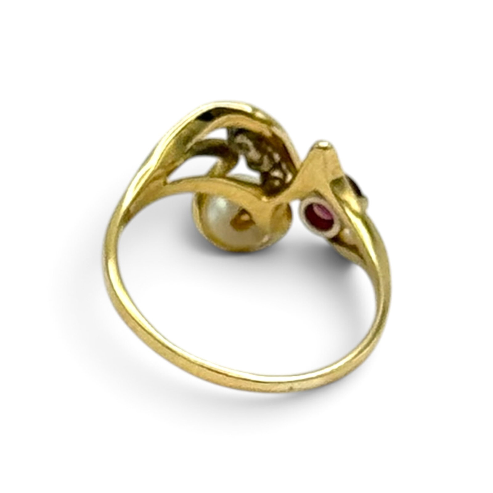 Cultured Pearl, Ruby, Diamond, 14k Ring - 3