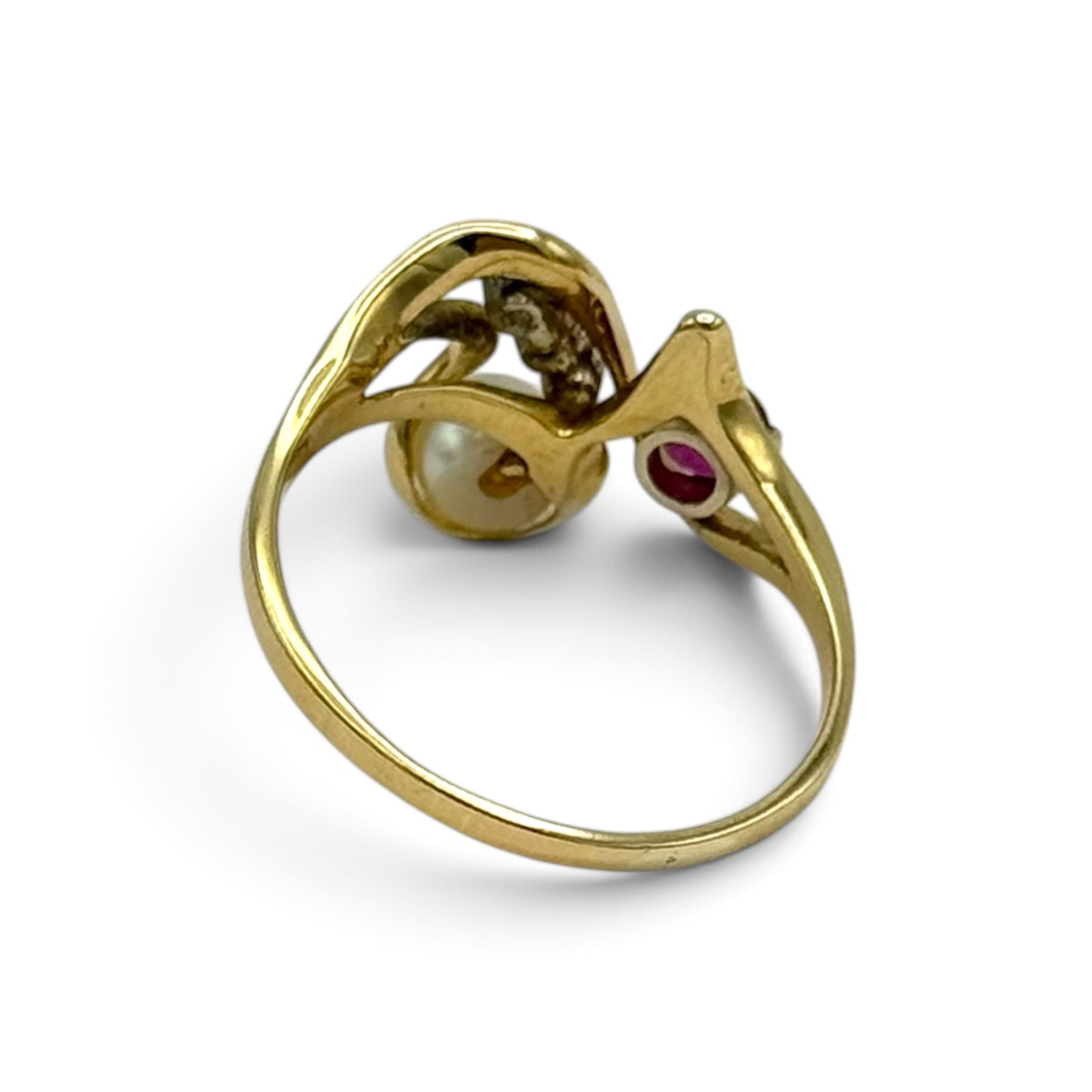 Cultured Pearl, Ruby, Diamond, 14k Ring - 4