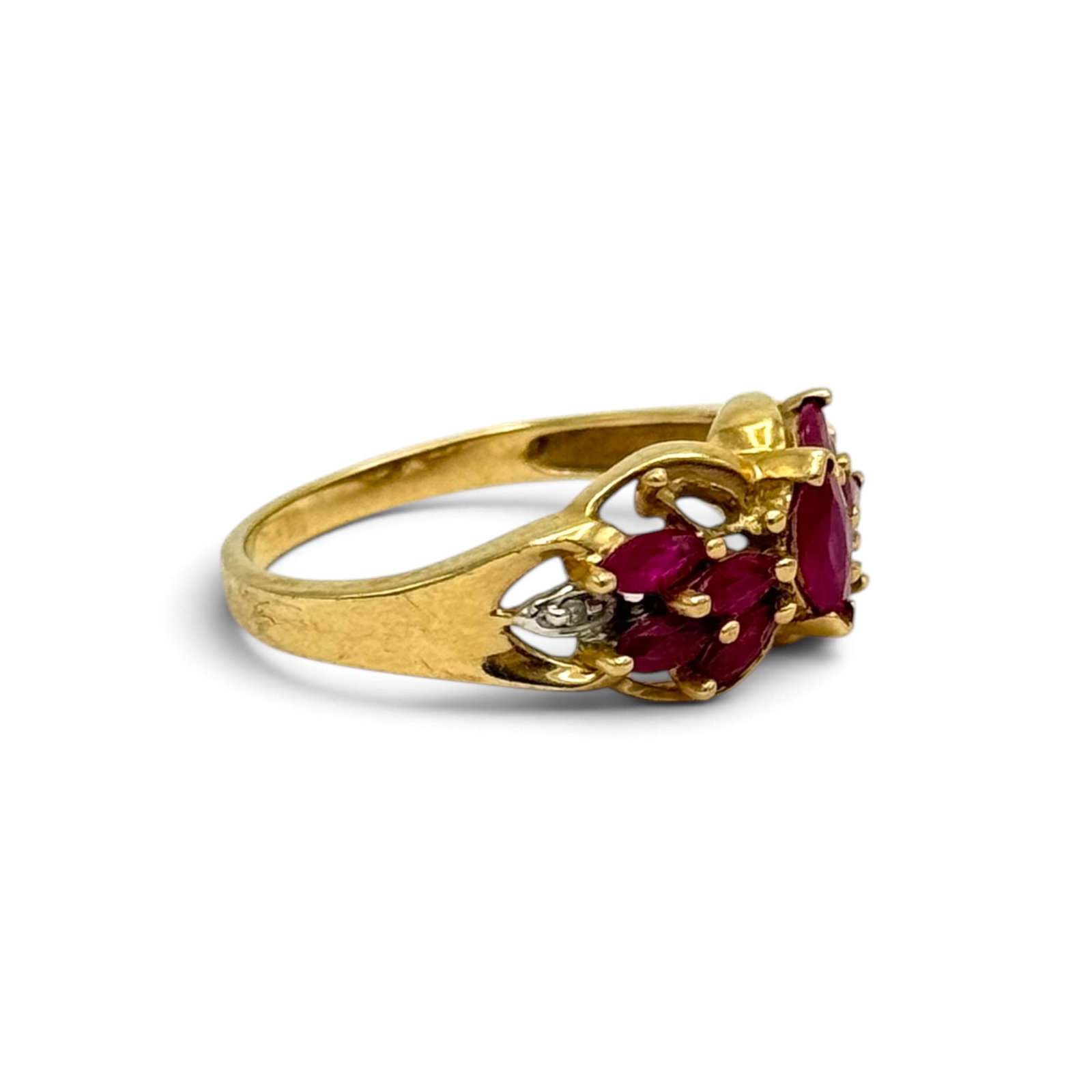 Ruby, Diamond, 10k Yellow Gold Ring - 4