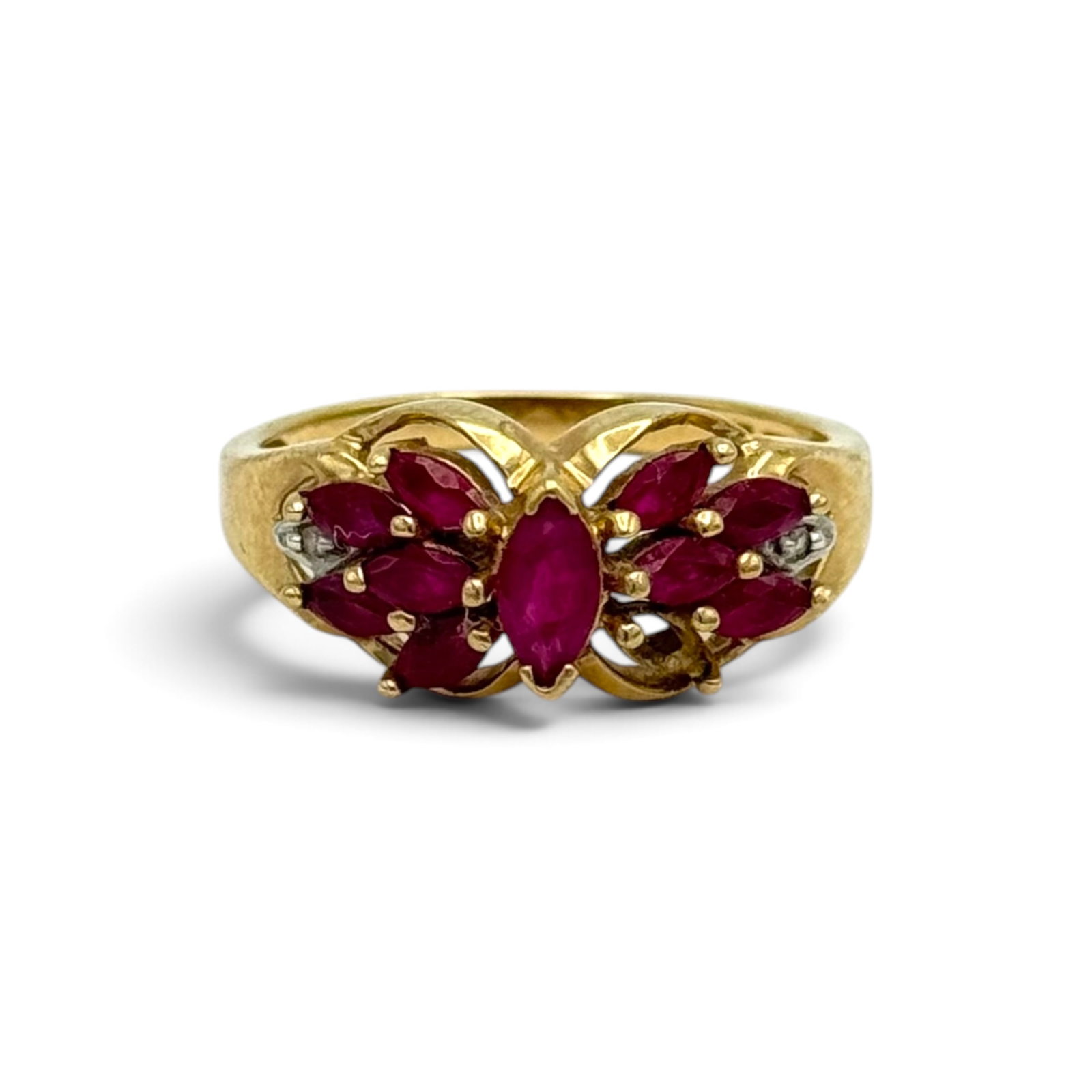 Ruby, Diamond, 10k Yellow Gold Ring - 5