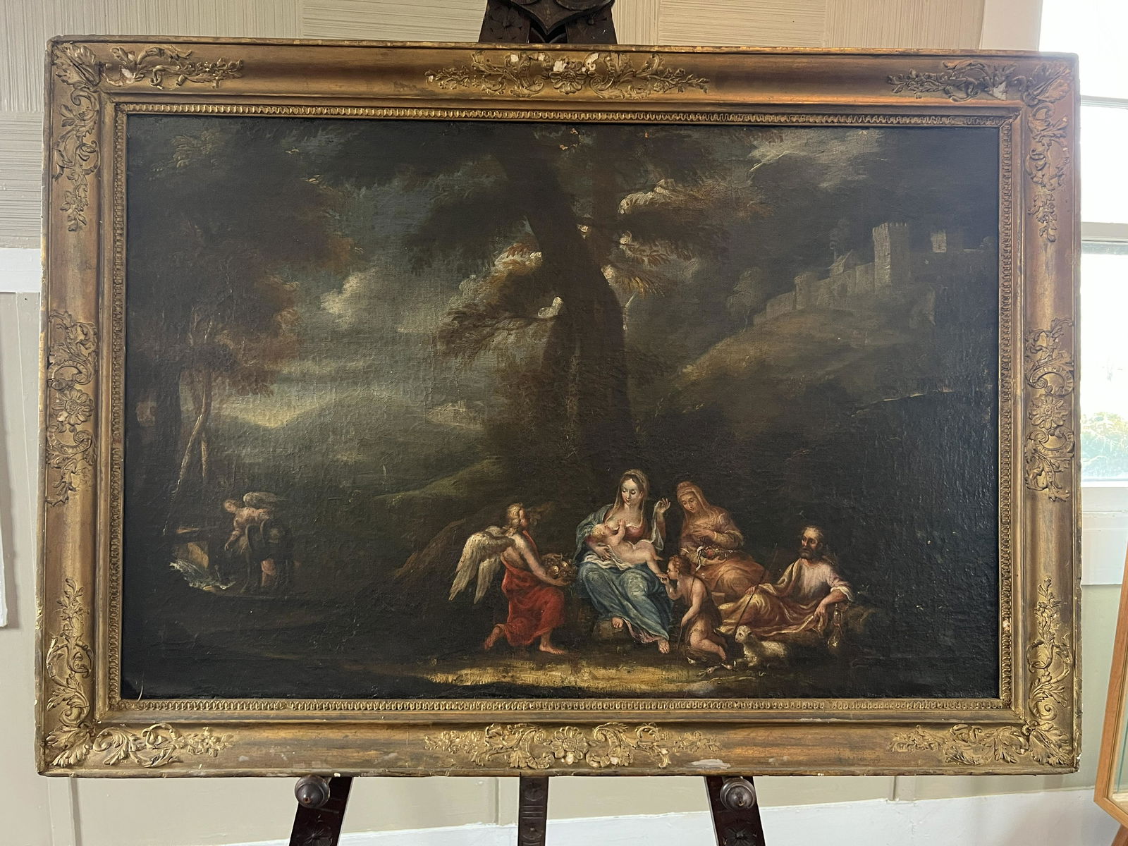 Old Masters School Mary and Jesus Scene Oil on Canvas (1 of 10)