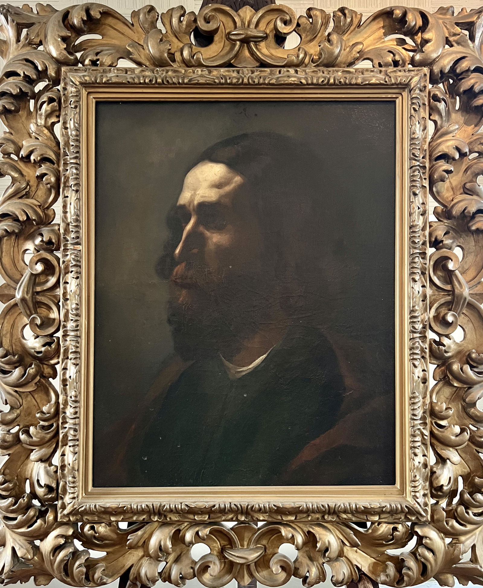 Portrait of a Man with Ornate Gilded Frame Oil on Canvas (1 of 4)