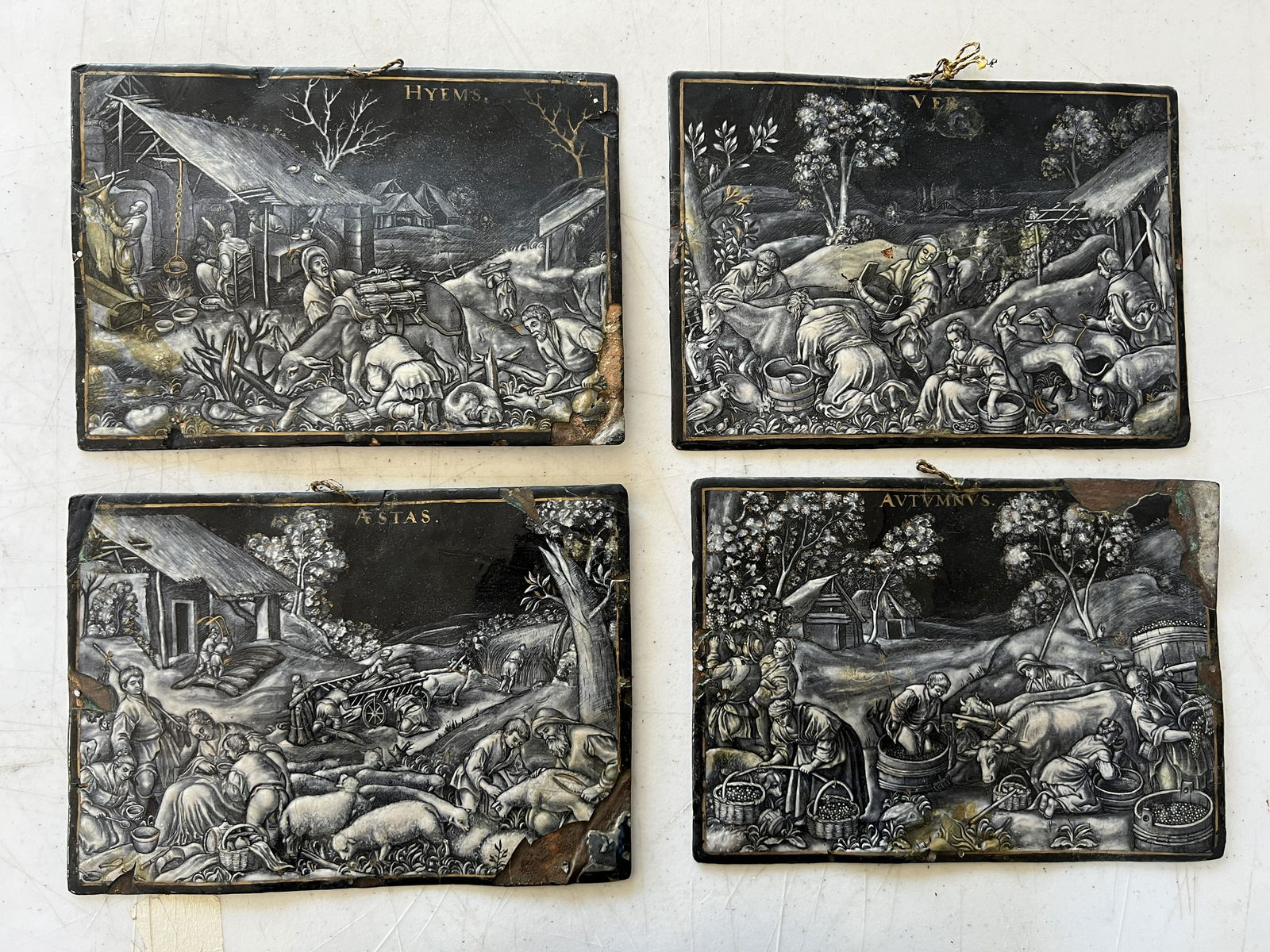 4 Seasonal Scenes Limoges Enameled Plaques (1 of 6)