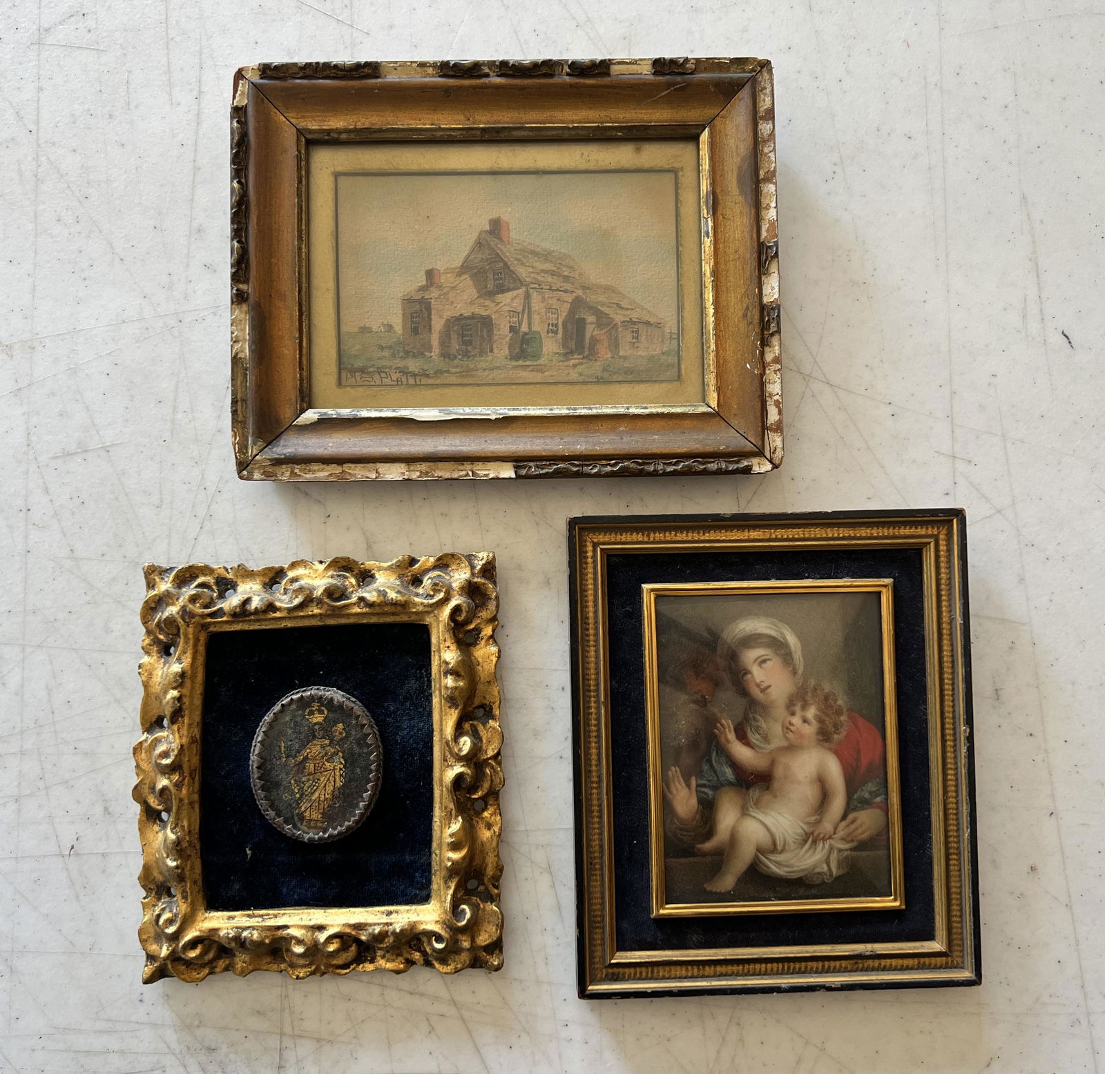 M.S. Platt Small Architectual Watercolor and 2 Religious Icons (1 of 6)