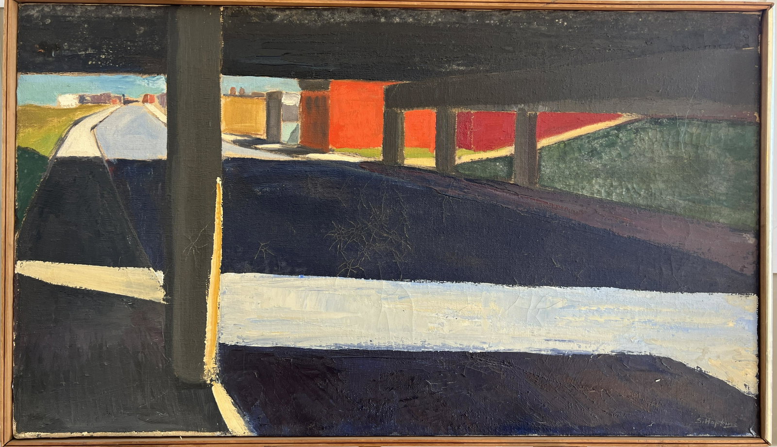 Stephen Hopkins "Under the Expressway" 1968 Oil on Canvas: 16.25" x 28"