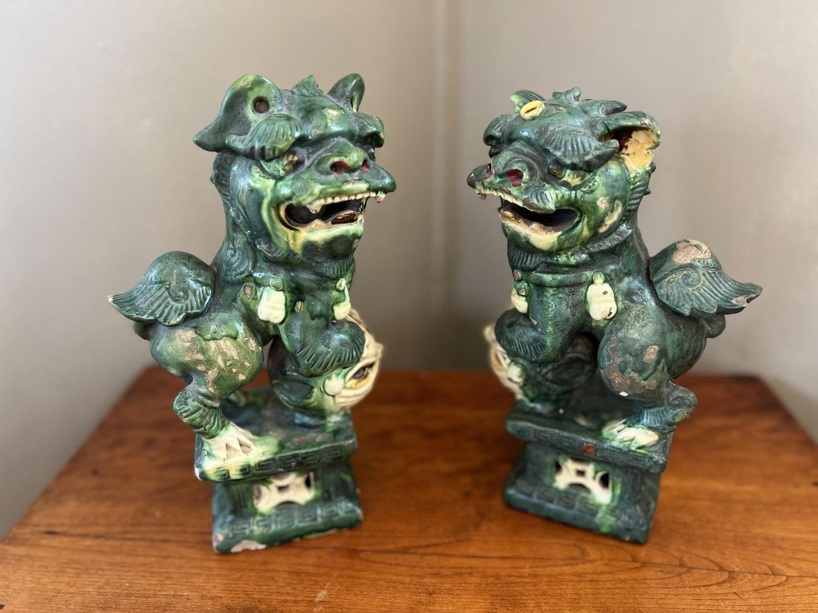 Pair of Chinese Porcelain Foo Dog Sculptures (1 of 14)