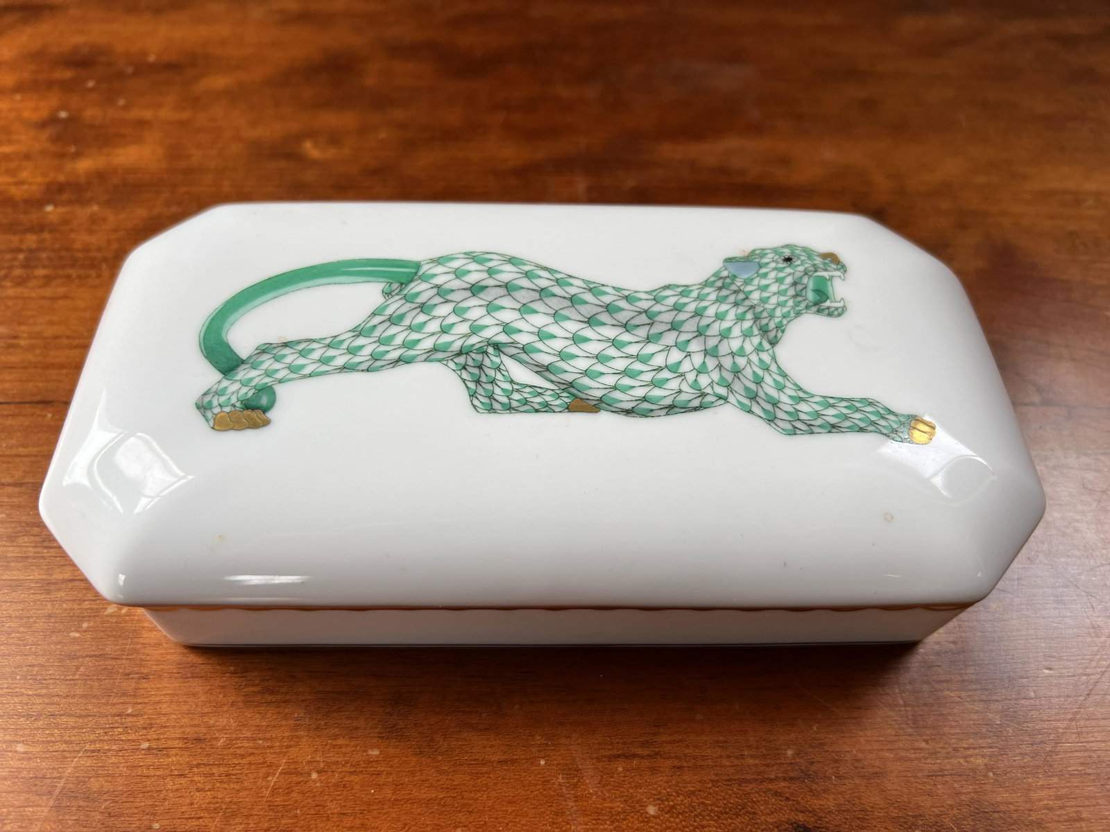Herend Hungarian Porcelain Hand-Painted 1st Edition Trinket Dish: 1.25" tall, 6.75" long. No chips or cracks.