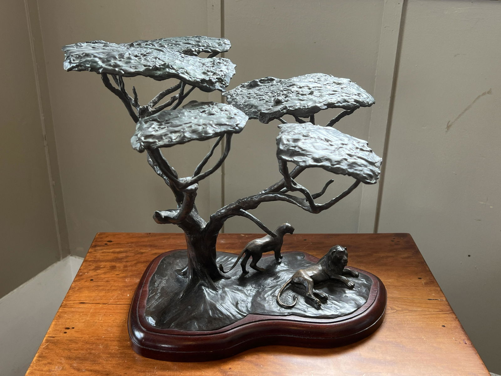Terry Owen Mathews Bronze African Tree with Lions Sculpture (1 of 13)