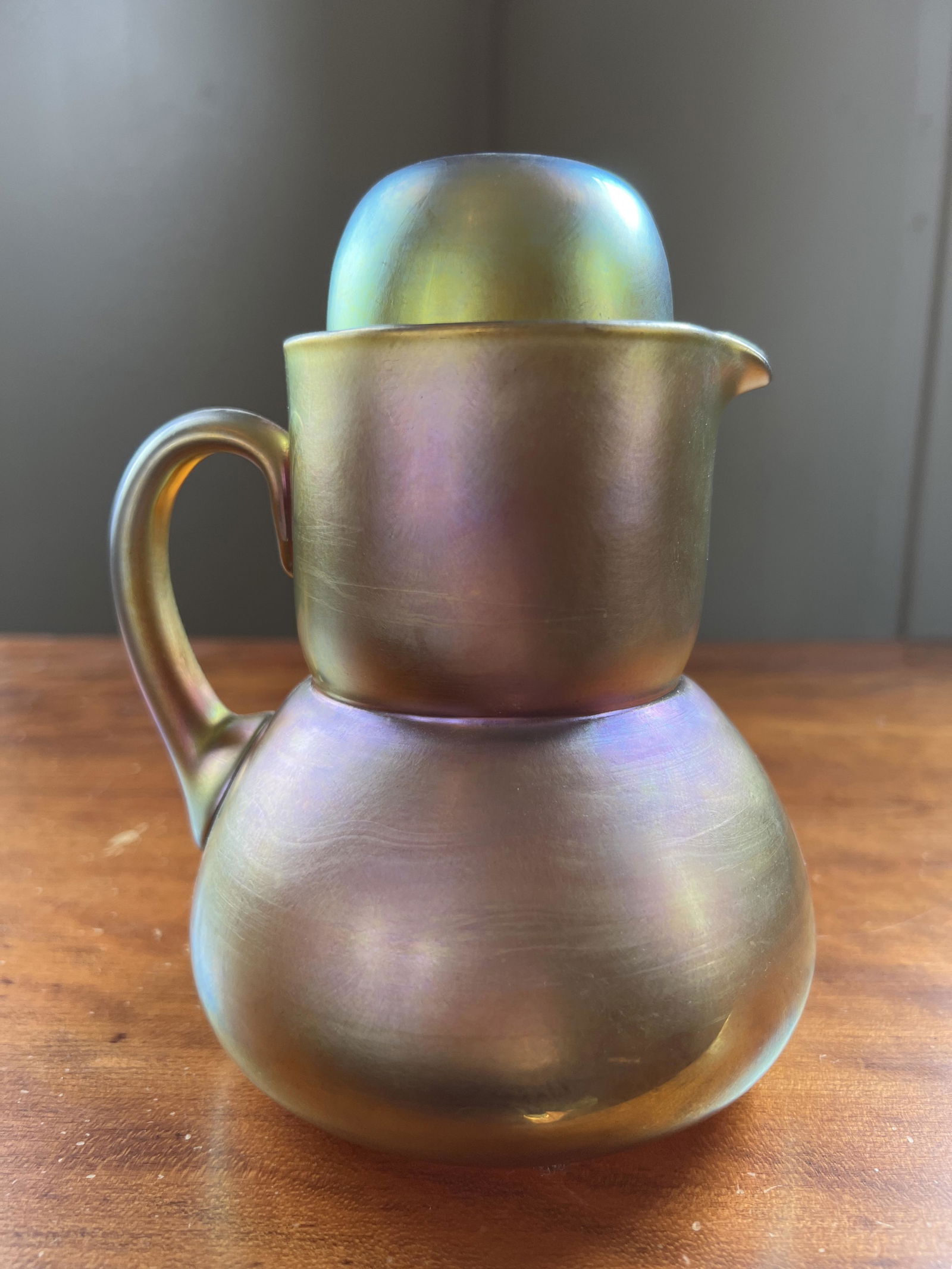 Steuben Gold Aurene Tumble-Up 3064: 6.5" (including cup). No chips or cracks.