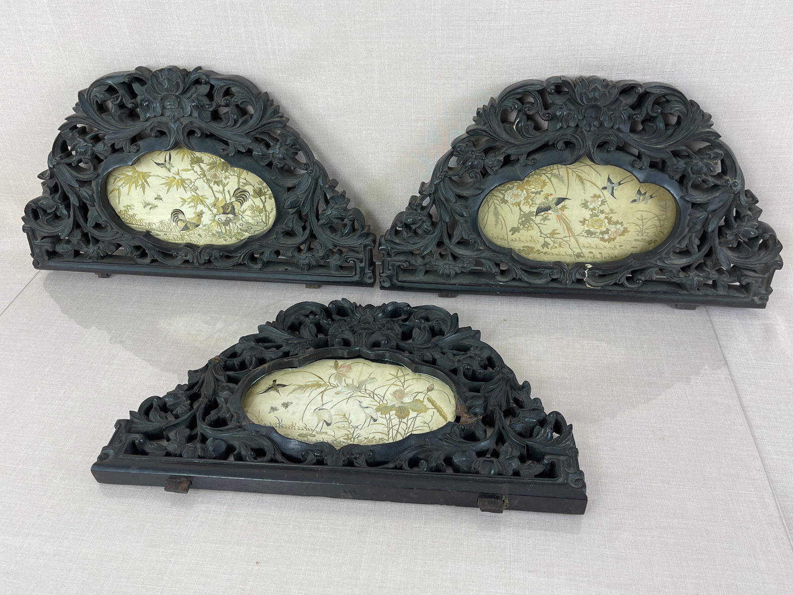 Carved Chinese Wood and Silk Screen Crests (1 of 12)