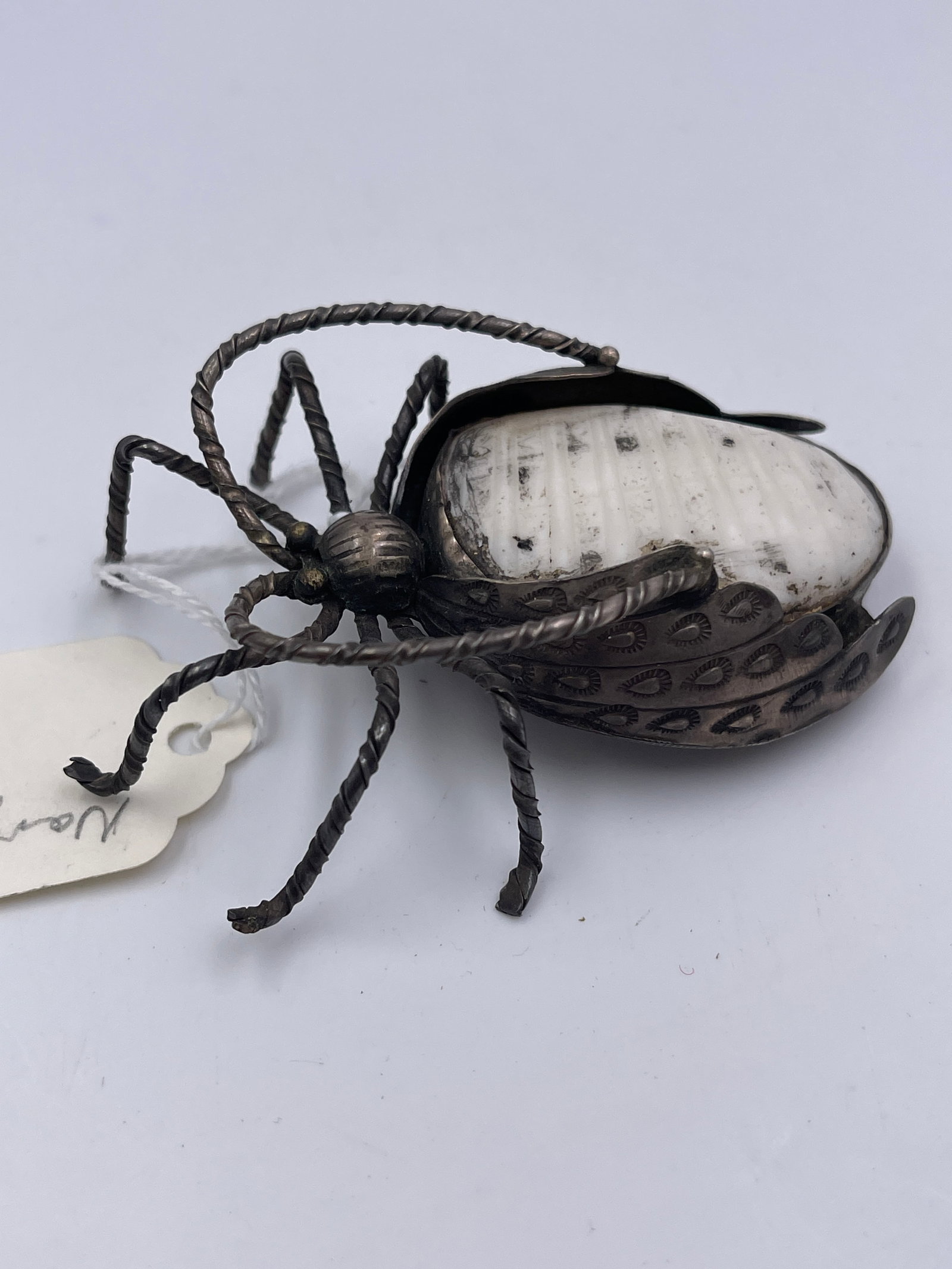 Antique Sterling Beetle Brooch: Wt: 39.7g. Approx. L: 3" Purchases of silver, gold, or jewelry made by new buyers must be paid by certified bank check, wire transfer, or cash.