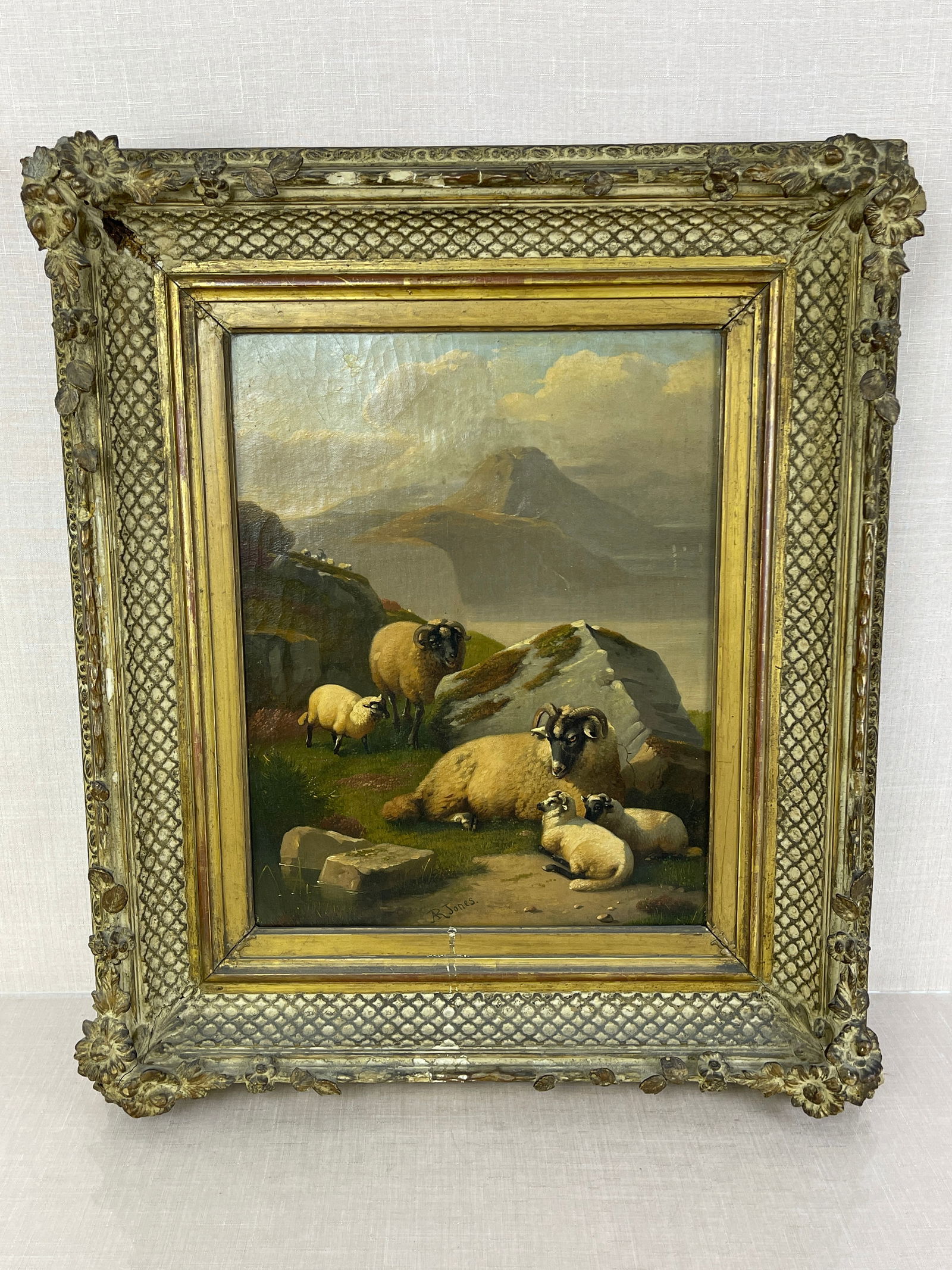 Adolphe Robert Jones "Moutons dans un Paysage Montagneux", Oil on Canvas (1 of 11)