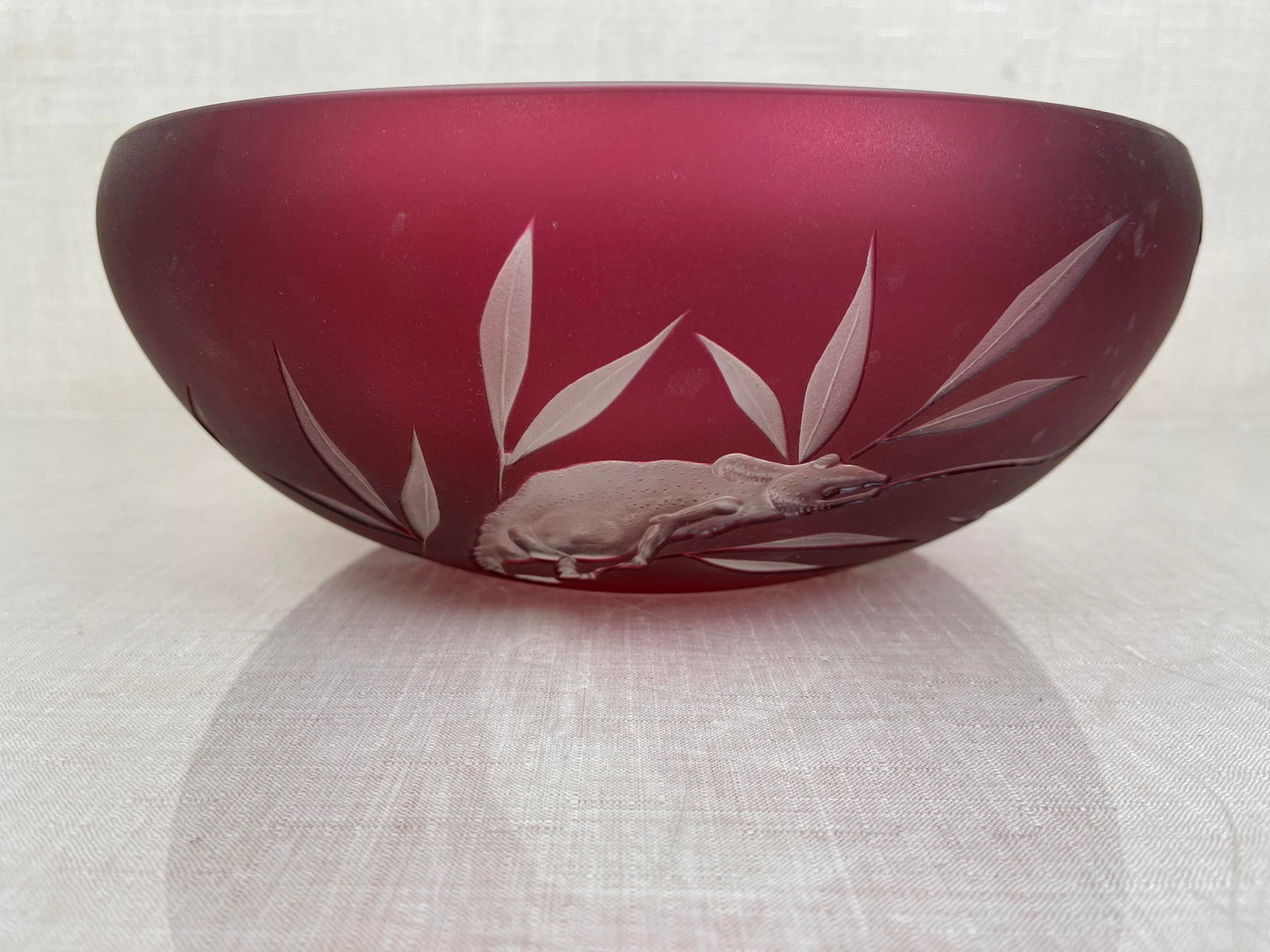 Lanuerre Bohemian Cut to Clear Decorative Bowl: Signed (on bottom). Good condition, no chips or cracks. Diameter: 12"