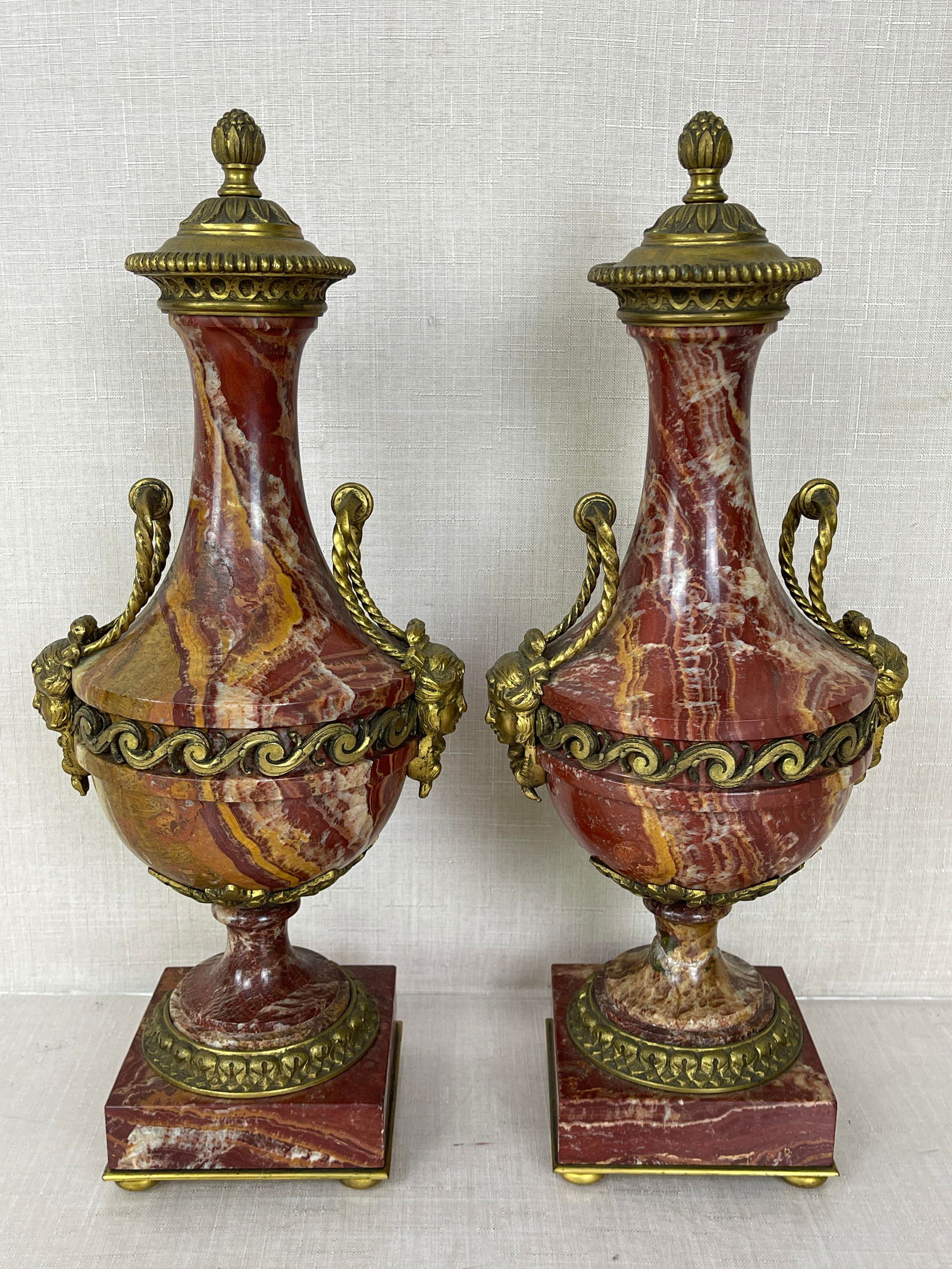 Pair of French Red Marble Urns (1 of 7)