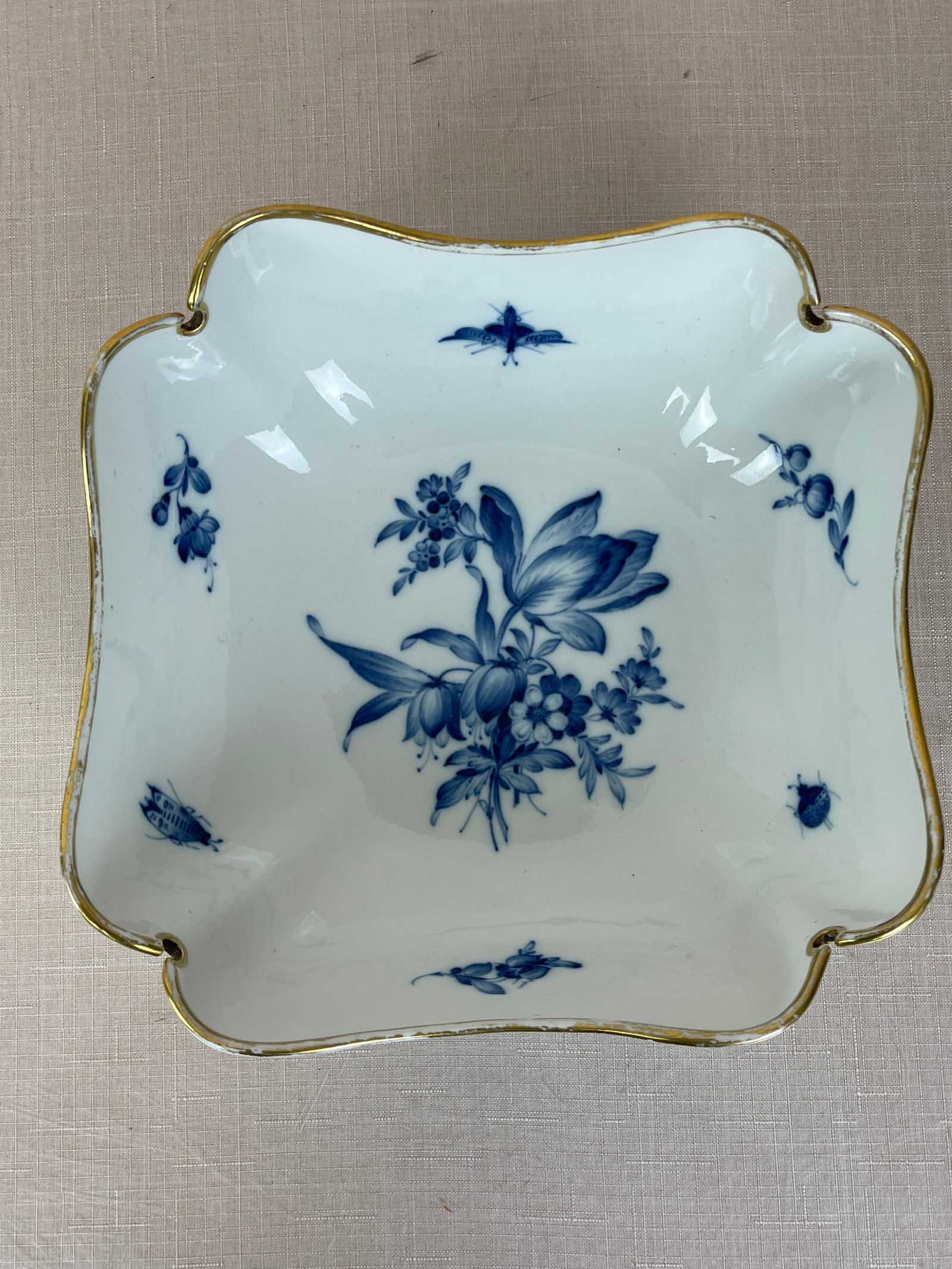 Antique Meissen Fruit Bowl: Good condition, no chips or cracks. Some minor loss to gold leaf. Diameter: 8.75"