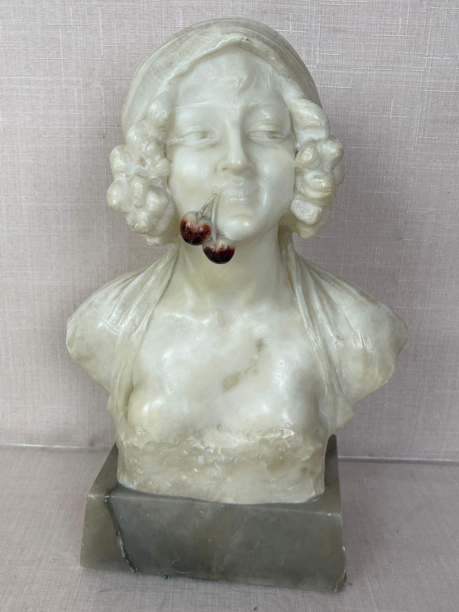 1920s Alabaster Bust of a Woman with Cherries (1 of 7)