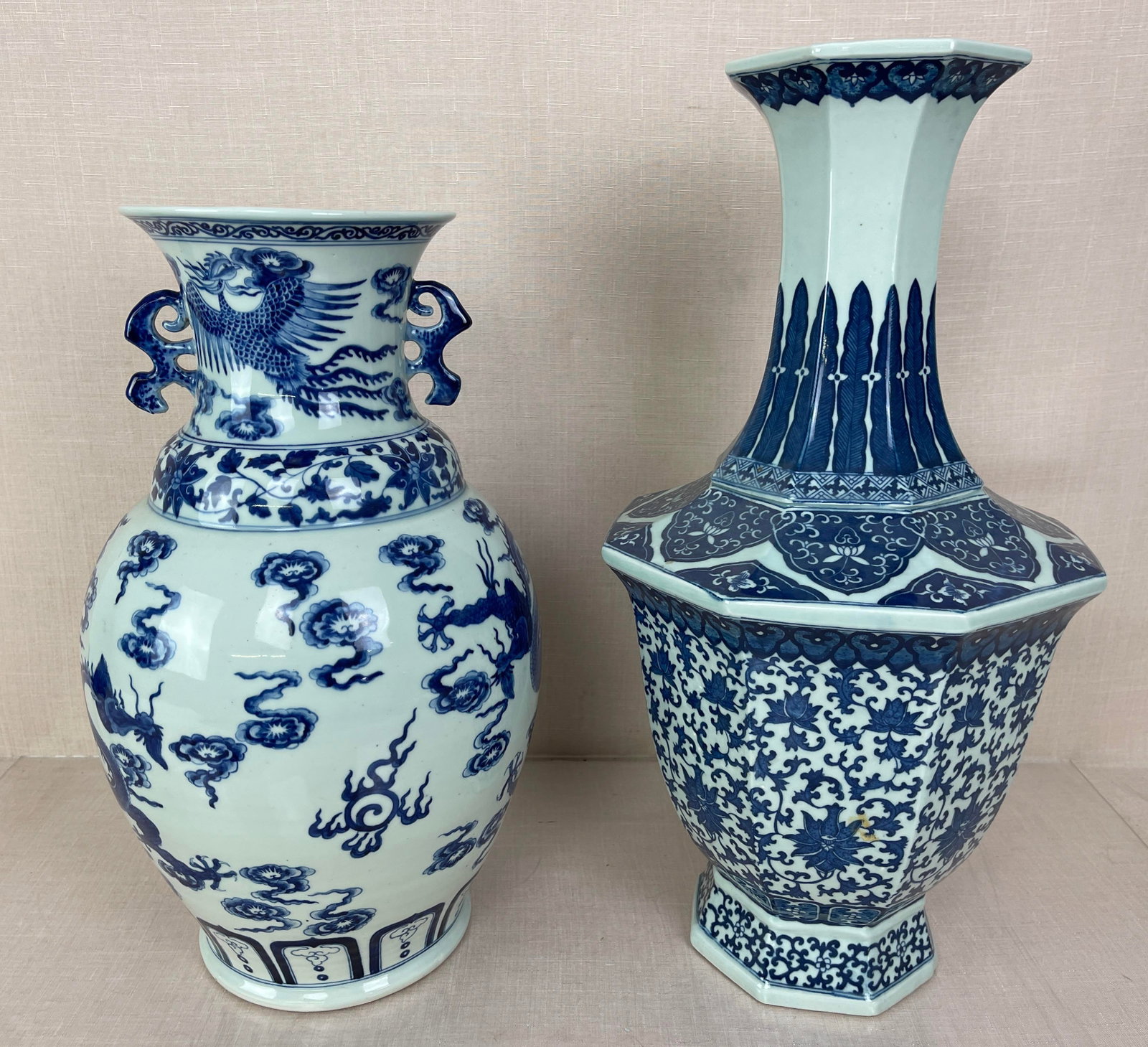 Chinese Porcelain Vase & Urn: No cracks or significant chipping. Ht: 22.5" max.