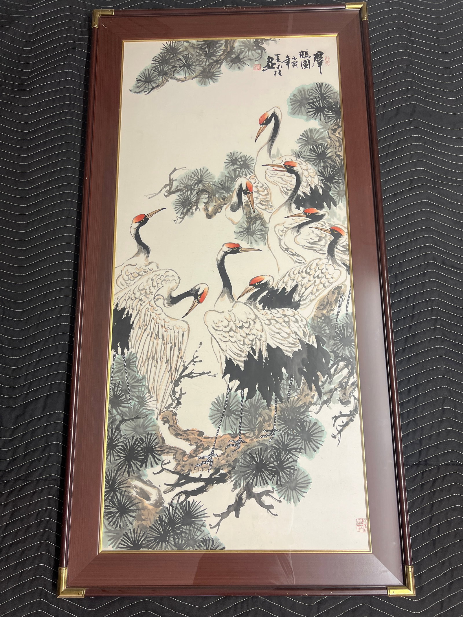Large Japanese Crane Woodblock: Image: 52.5" x 24"