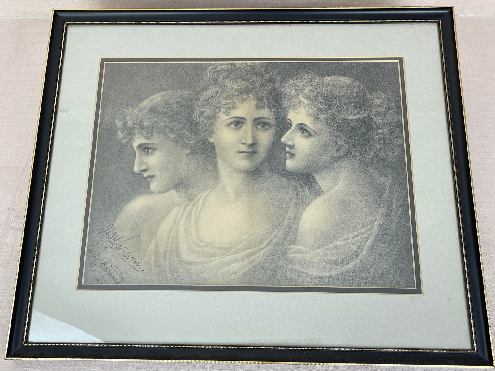 Emily Barnard "Portrait of Women", Framed Etching: Good condition. Image: 12.5" x 16.25"