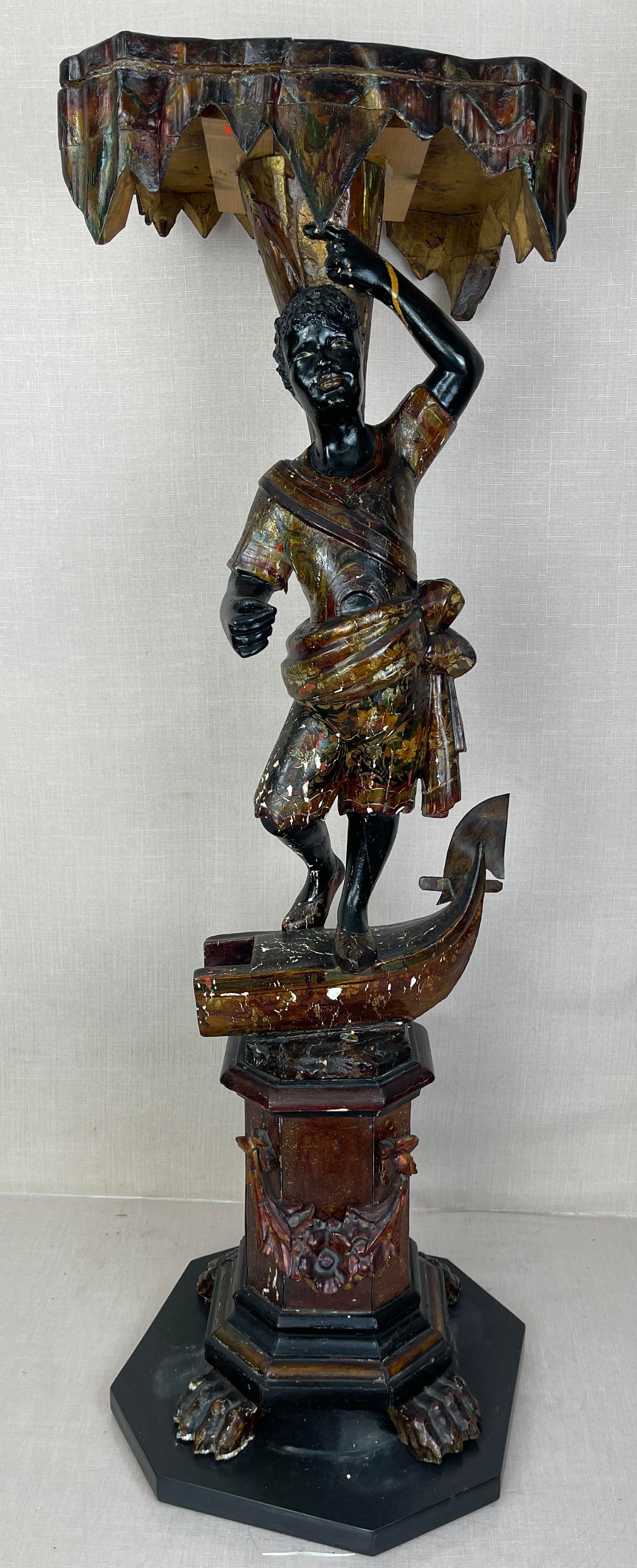 Antique Venician Blackamoor Painted Table: Good condition. Some loss and flaking to paint and finish. Ht: 44.5"