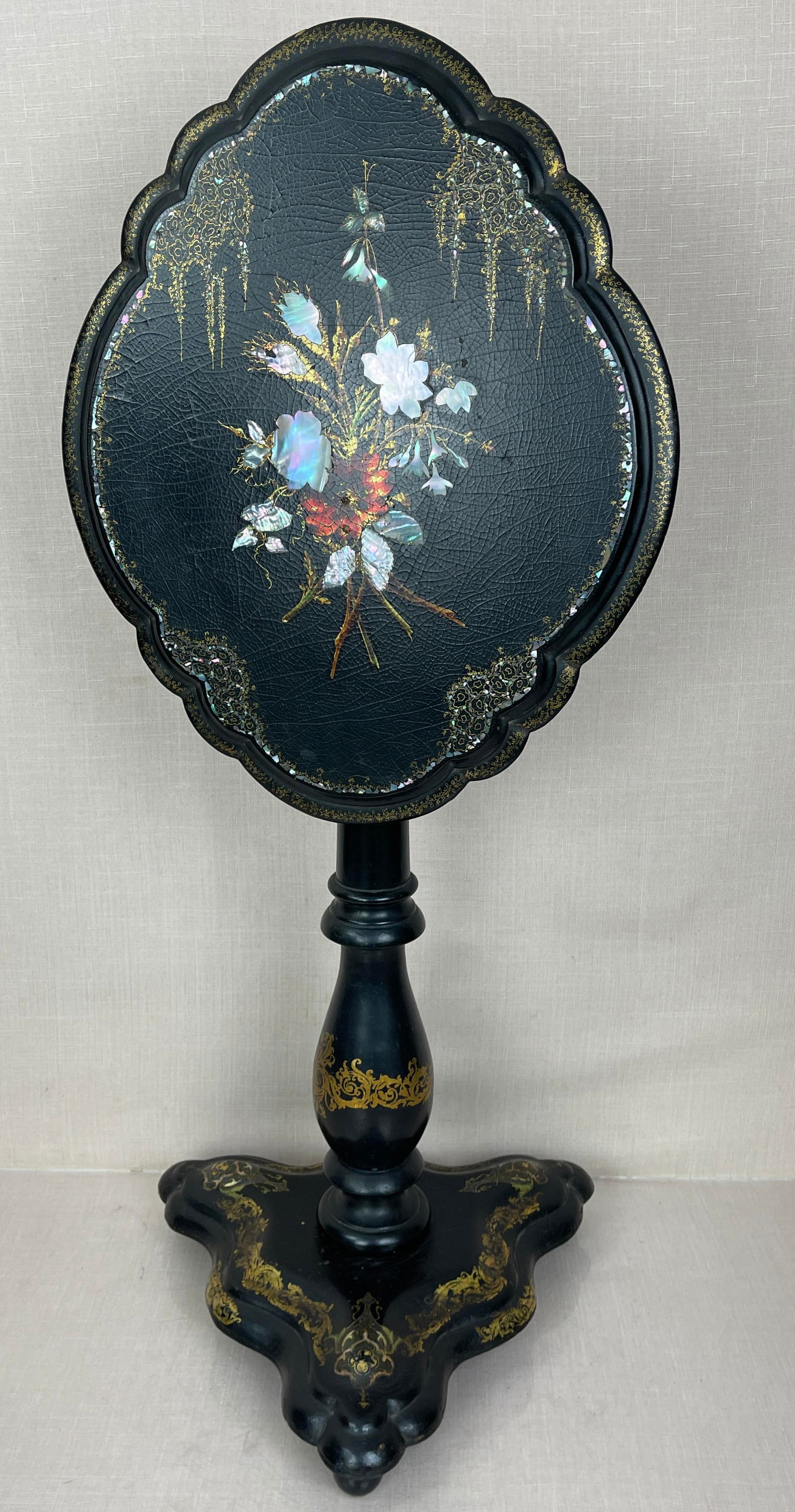 Antique Lacquer & Pearl Inlayed Tilt Top End Table (1 of 8)