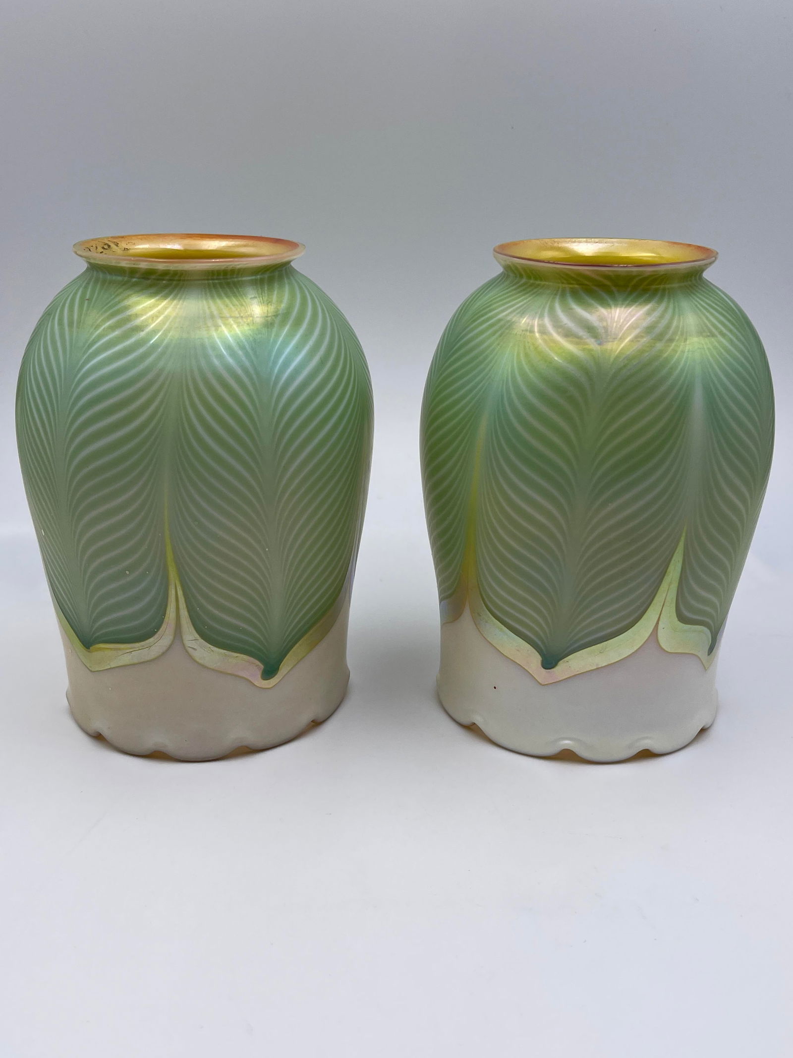 Pair of Quezal Pulled Feather Art Glass Shades (1 of 7)