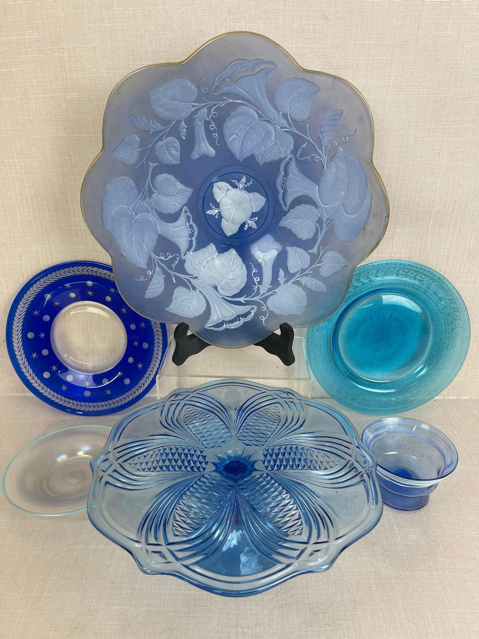 Assortment of Blue Steuben Plates & Goblet (1 of 7)