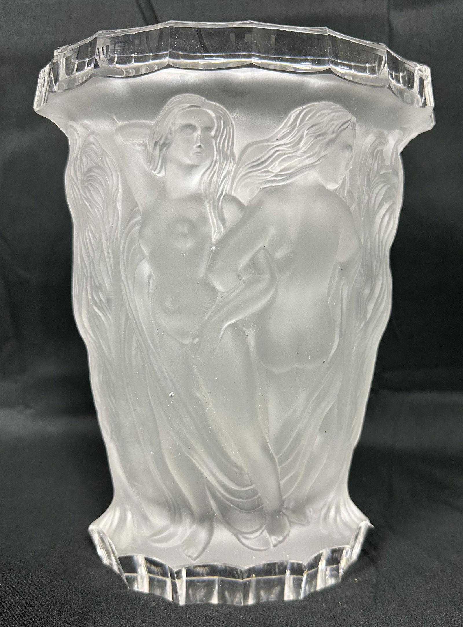 Glass Vase Frosted High Relief Bacchantes Lalique Style (1 of 6)