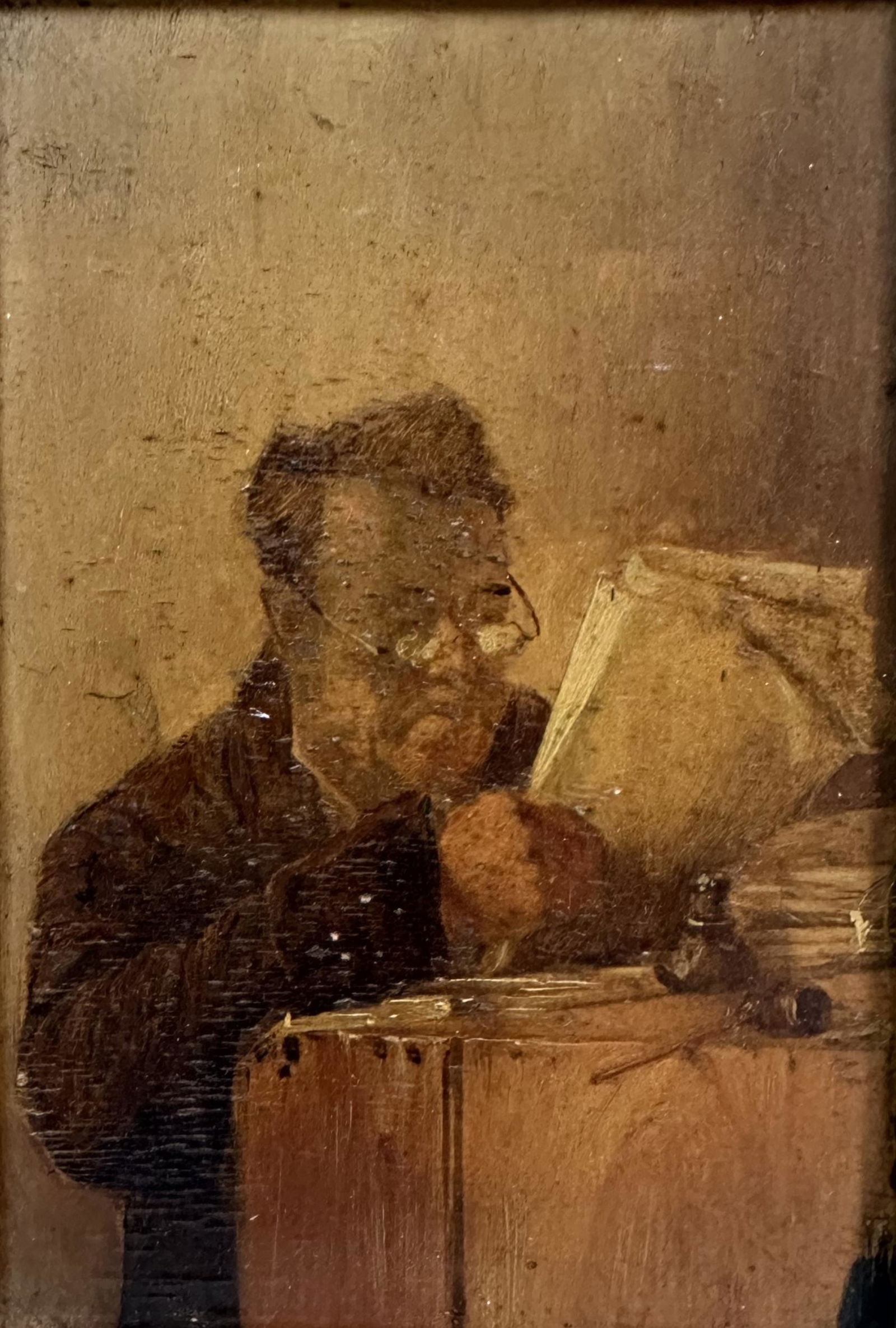 Painting Man reading Papers  Oil on Wood Board (1 of 5)