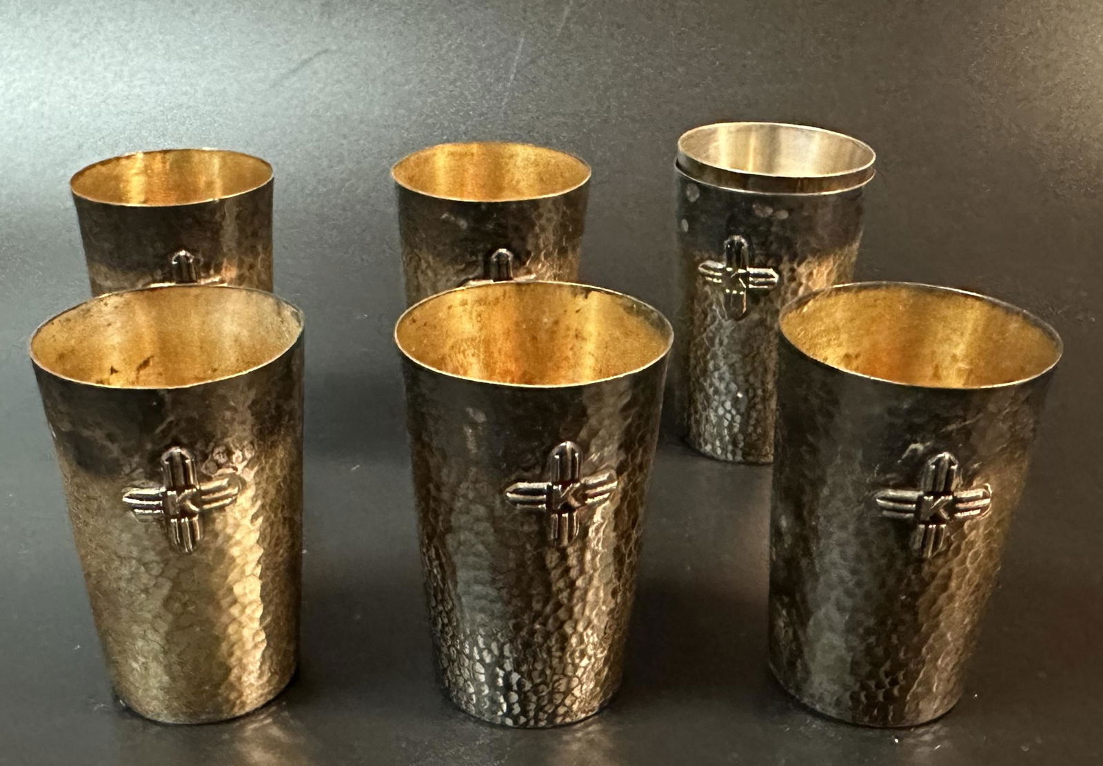 Set of 6 Japanese Silver Cups Hand Hammered Finish (1 of 5)