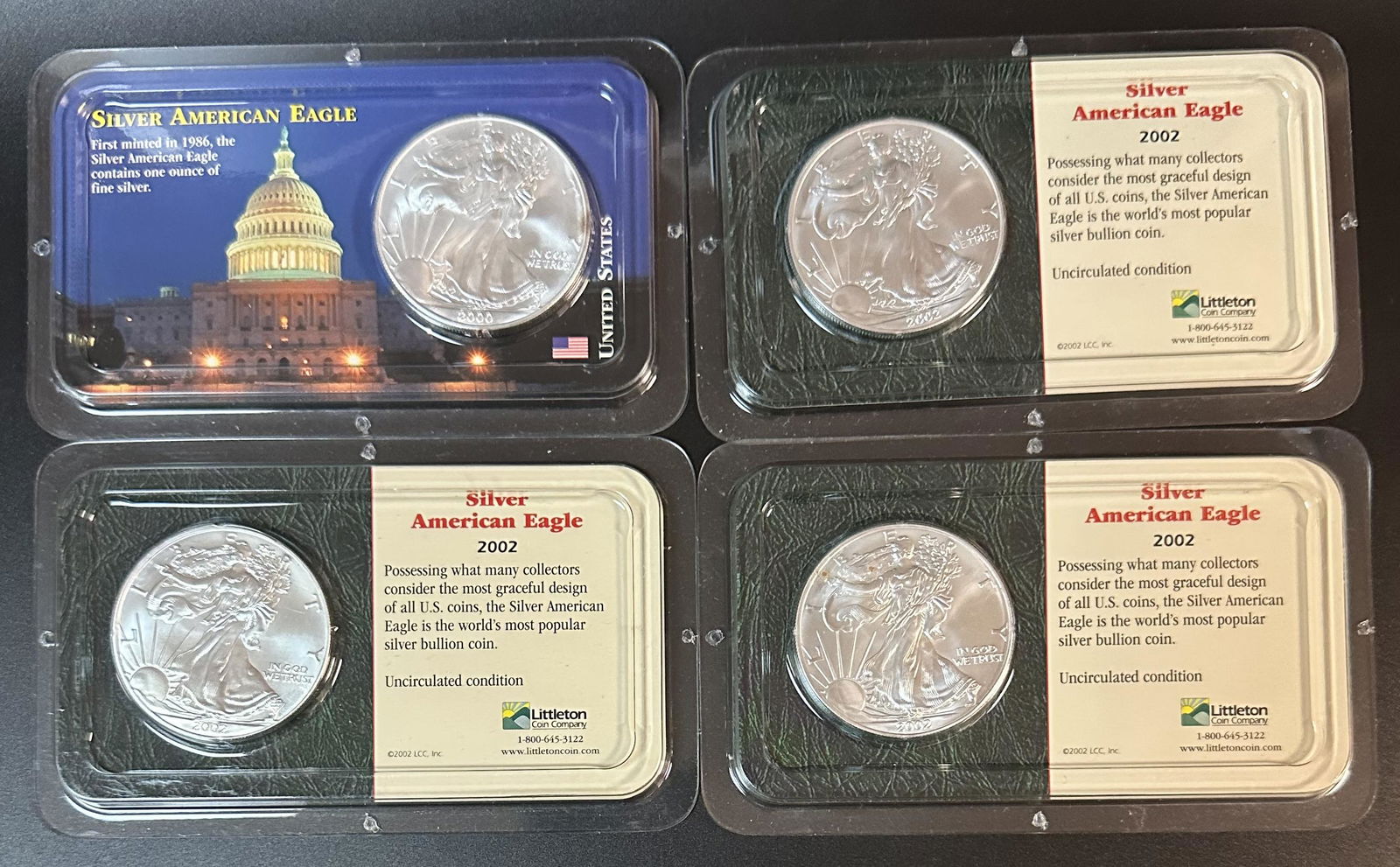 Four Silver American Eagles Sealed 2000, 2002 (1 of 2)