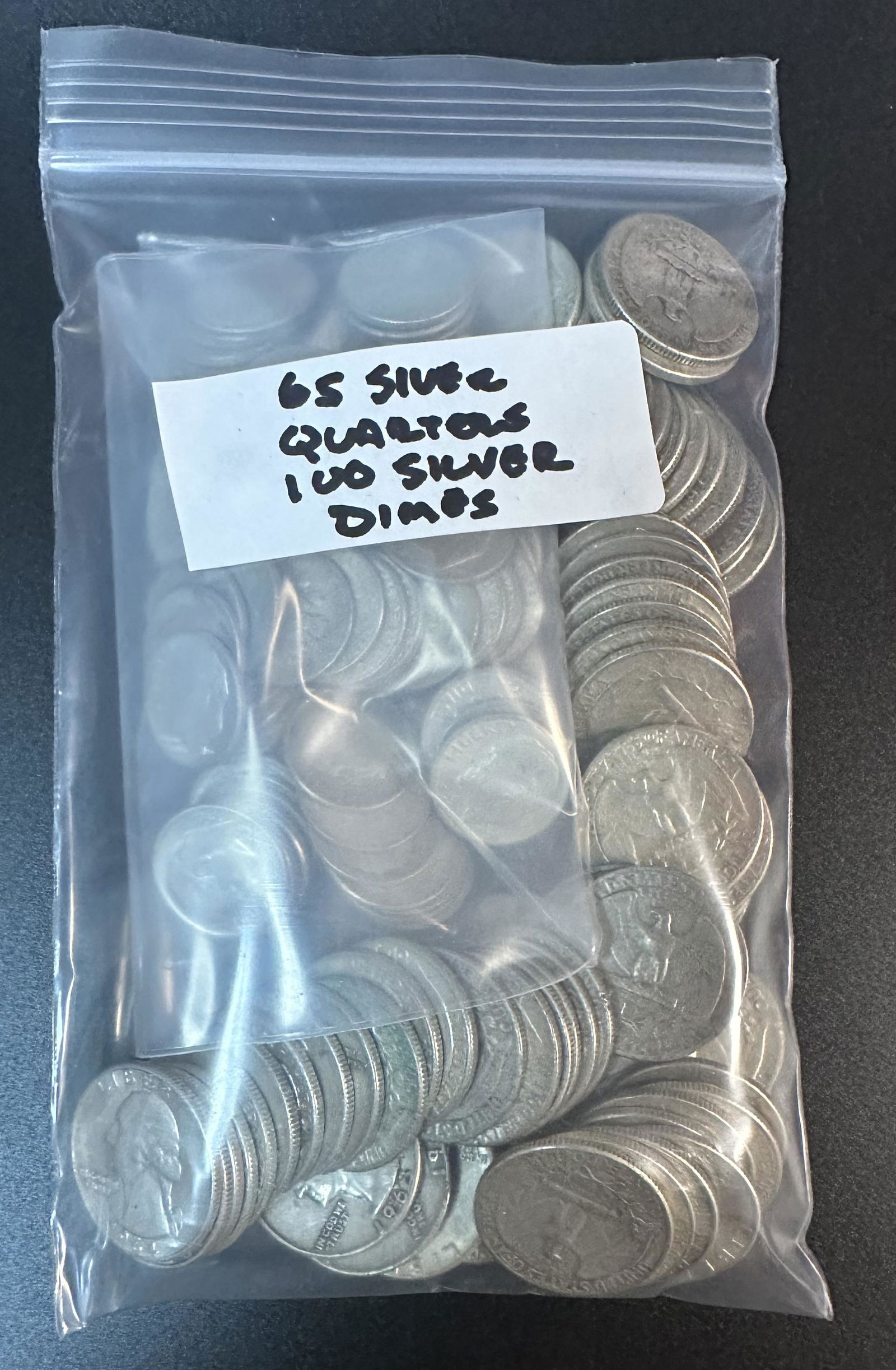 65 Silver Washington Quarters & 100 Silver Dimes 1964 and Earlier  Group D (1 of 2)