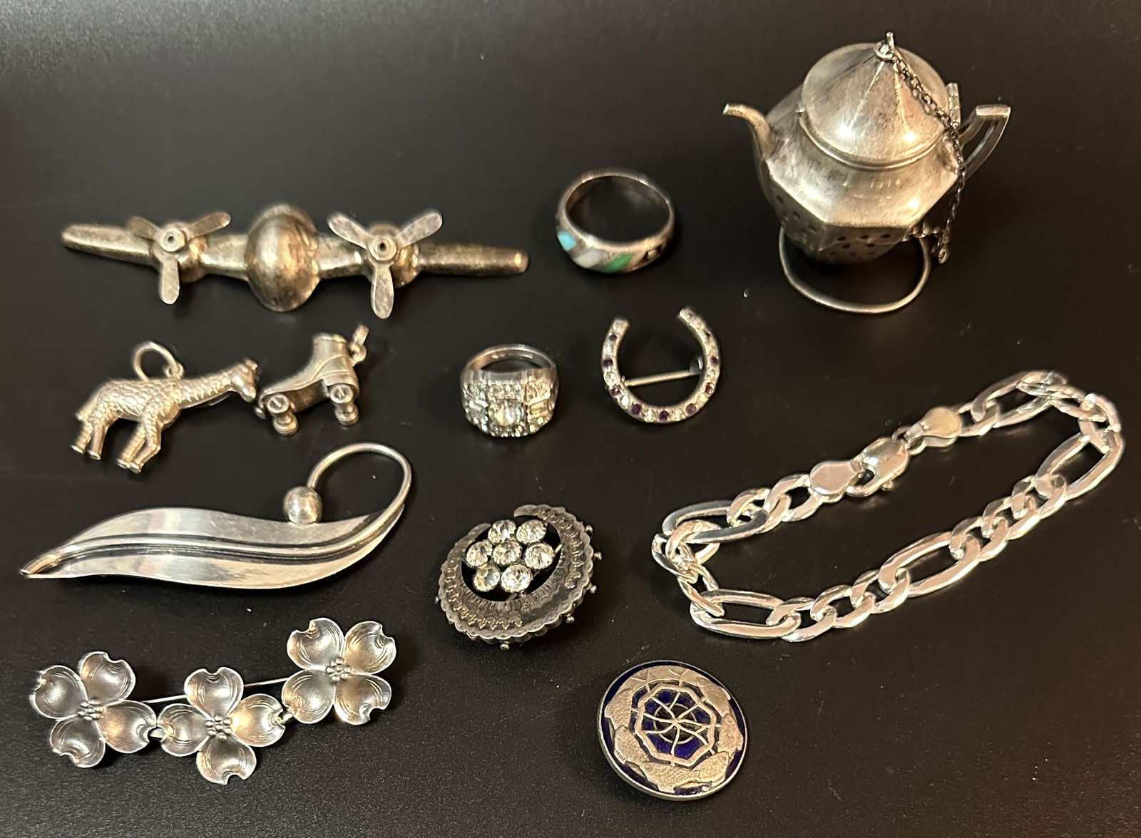 Misc Silver Jewelry and Items Lot A - Bracelet, Pendants and Pins (1 of 5)
