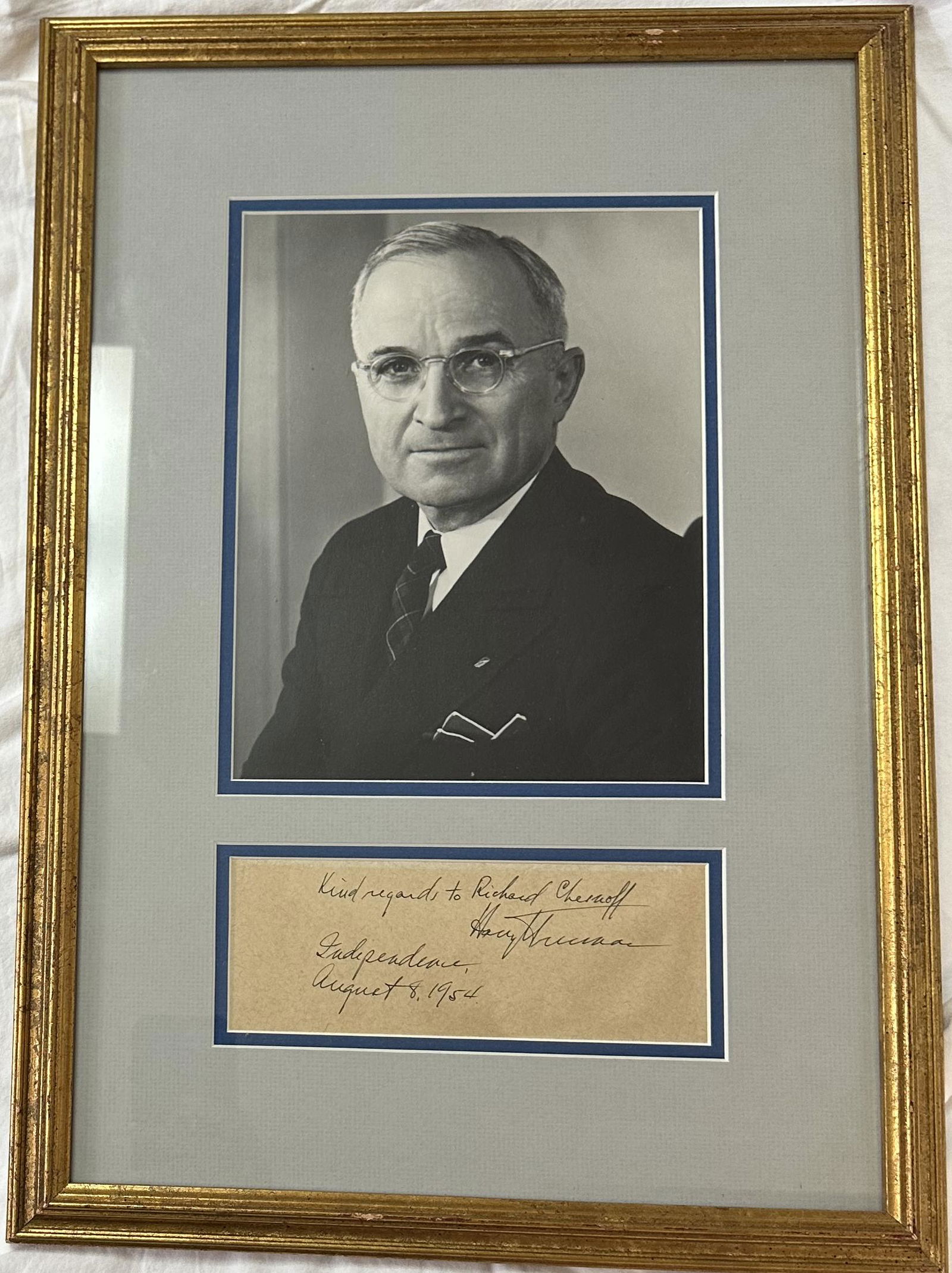 Harry S. Truman Signed Note Framed with Photo (1 of 3)