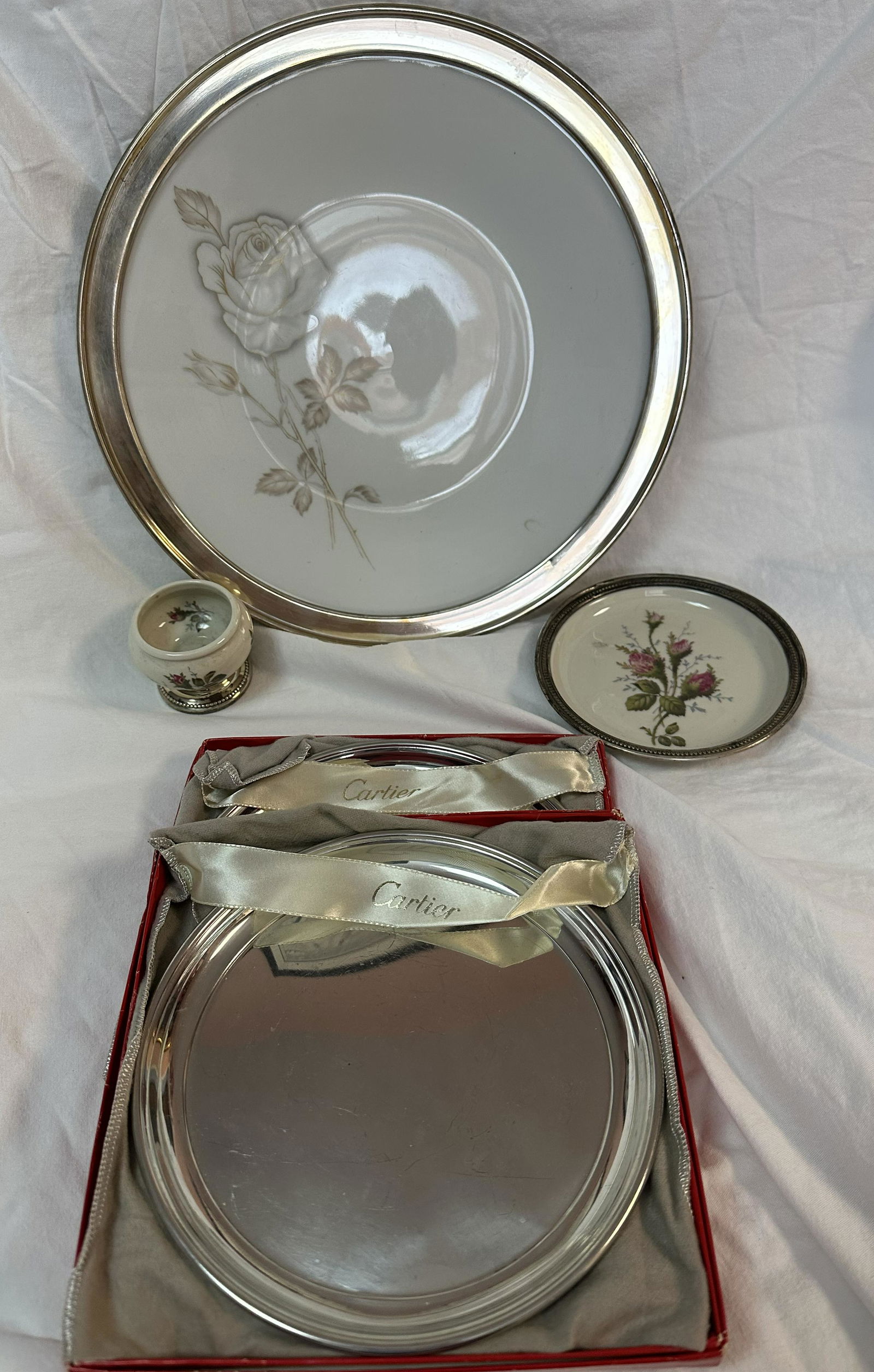 3 Rosenthal Silver Rimmed and 2 Cartier Plates/Table Items (1 of 6)