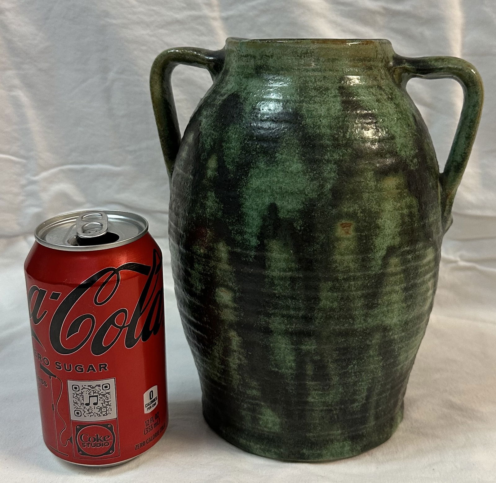 Two Handled Fulper Jug Verte Antique Color (1 of 8)