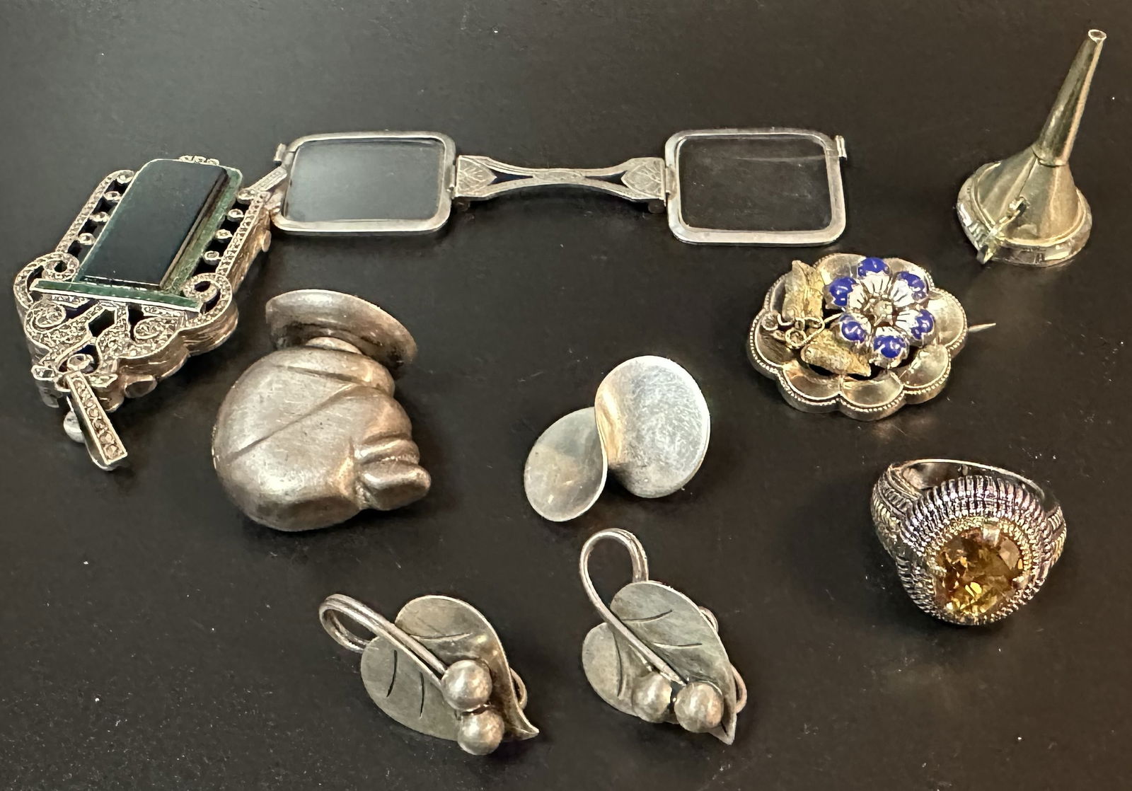 Misc Silver Jewelry and Items Lot – Lorgnette Pendant, Brooches and Ring (1 of 4)