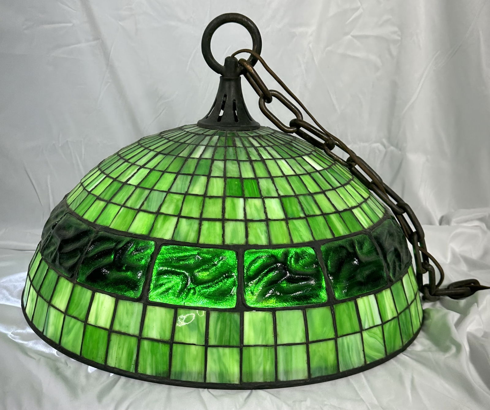 Tiffany Studios-Style Geometric Turtleback Hanging Lamp (1 of 11)